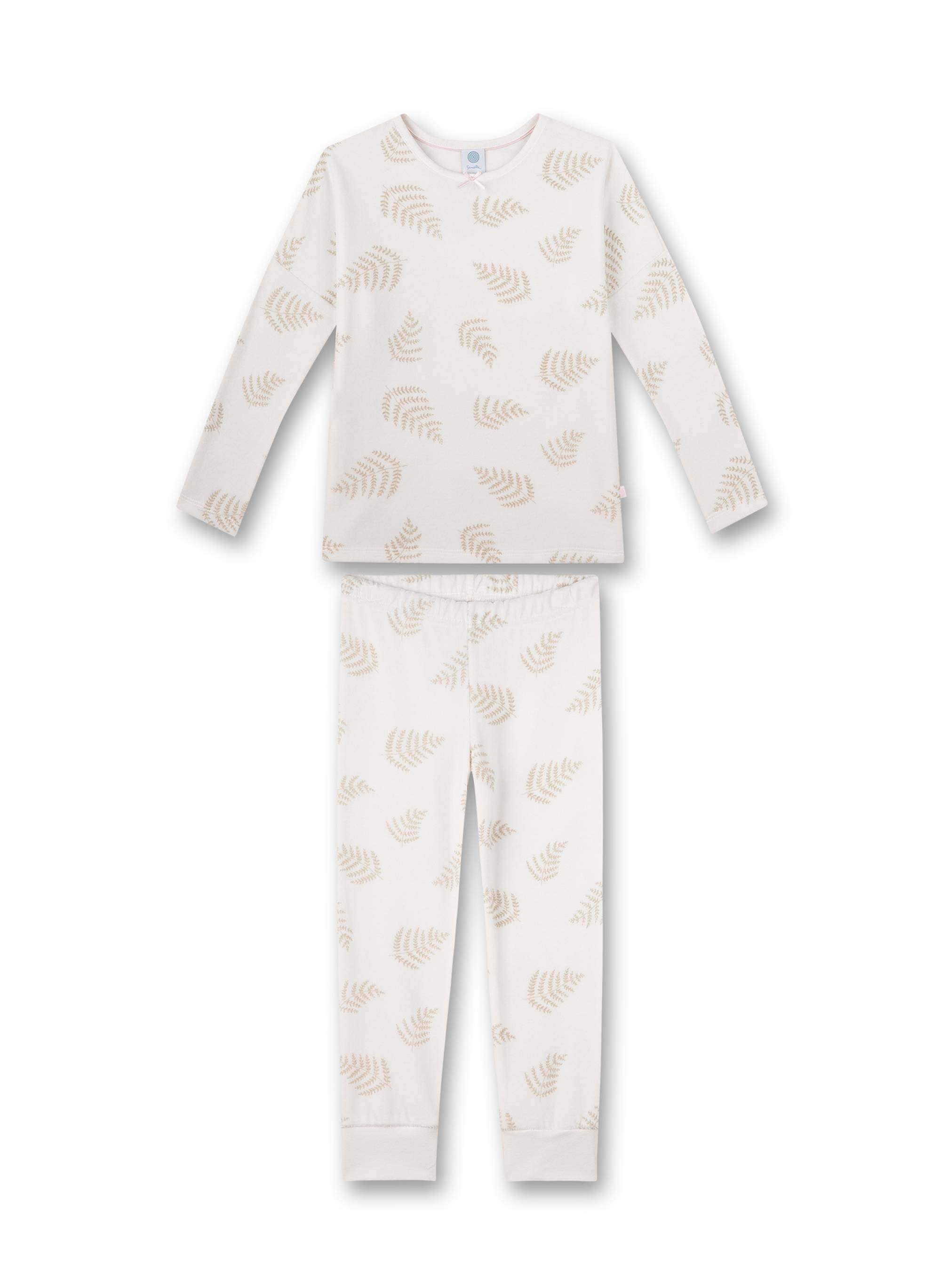 Sanetta Mädchen Schlafanzug - Nachtwäsche, Pyjama, Bio-Baumwolle, Blätter, Rundhals, lang