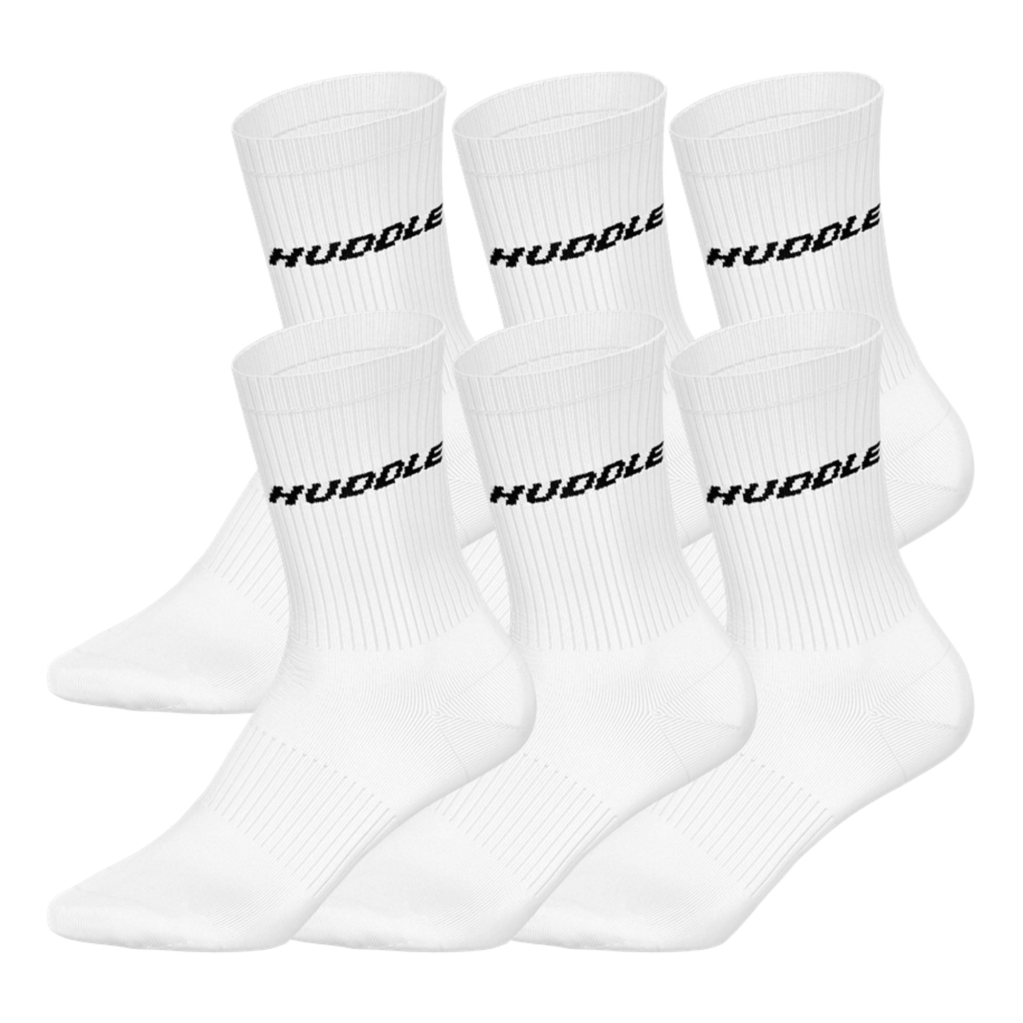HUDDLE Unisex Socks, 6-Pack – Basic, Logo, Crew, Sports Socks, Solid Color