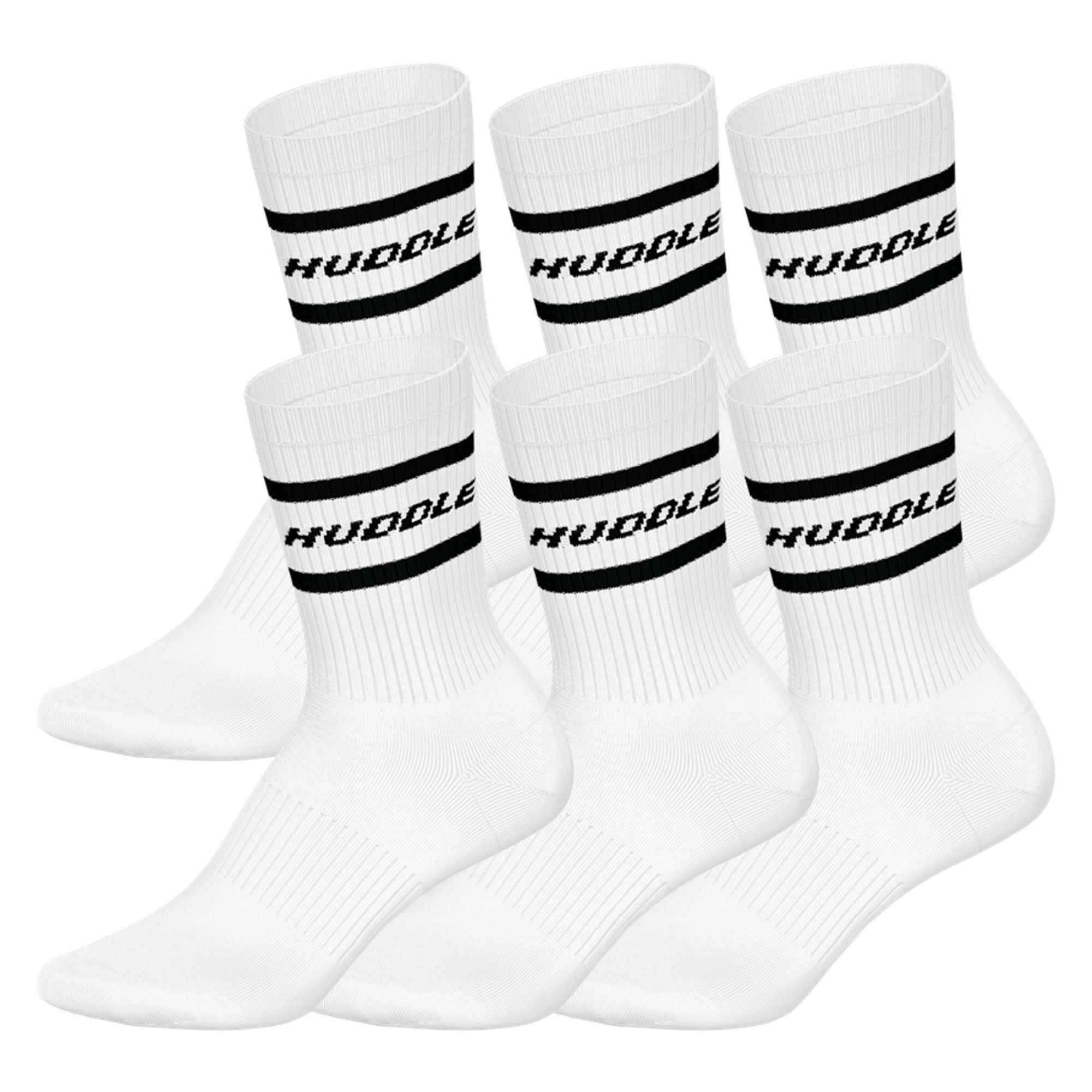 HUDDLE Unisex Socks, 6-Pack – Stripes, Logo, Crew, Sports Socks, Solid Color