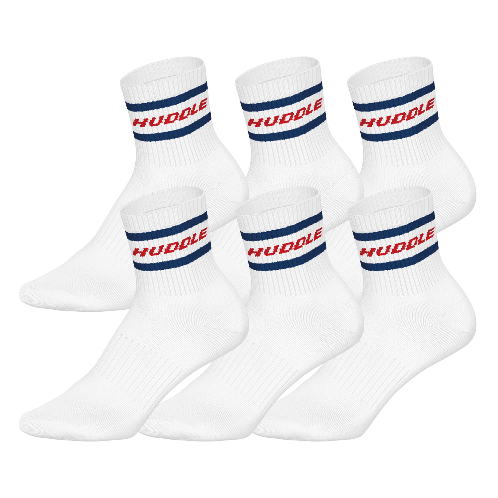 HUDDLE Unisex Socken, 6er Pack - Streifen, Logo, Short Crew, Sportsocken, einfarbig