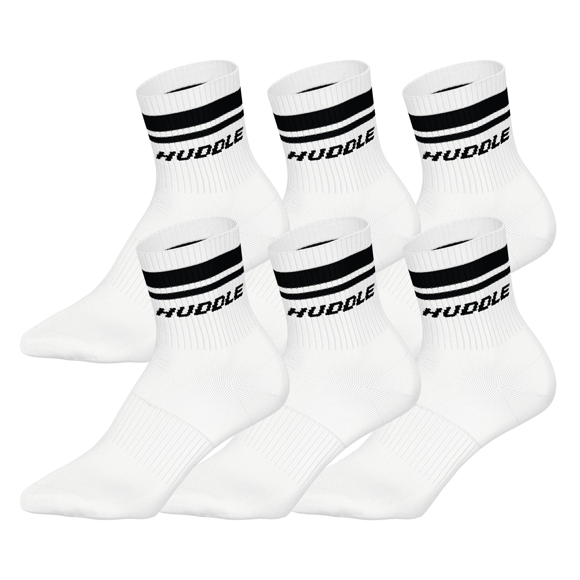 HUDDLE Unisex Socken, 6er Pack - Doppelstreifen, Logo, Short Crew, Sportsocken, einfarbig