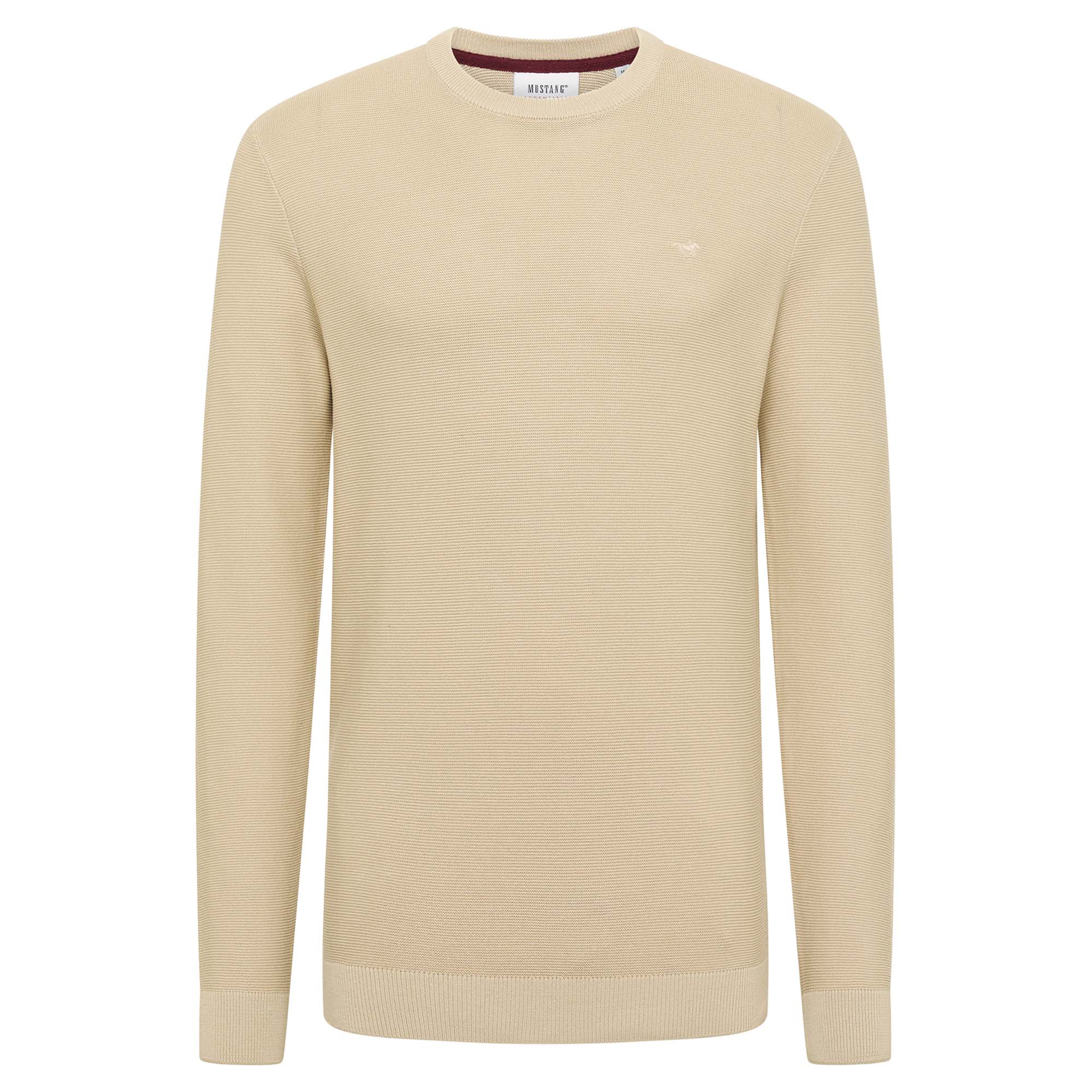 MUSTANG Herren Strickpullover - Elliot, Flat Knit, Baumwolle, Rundhals, einfarbig