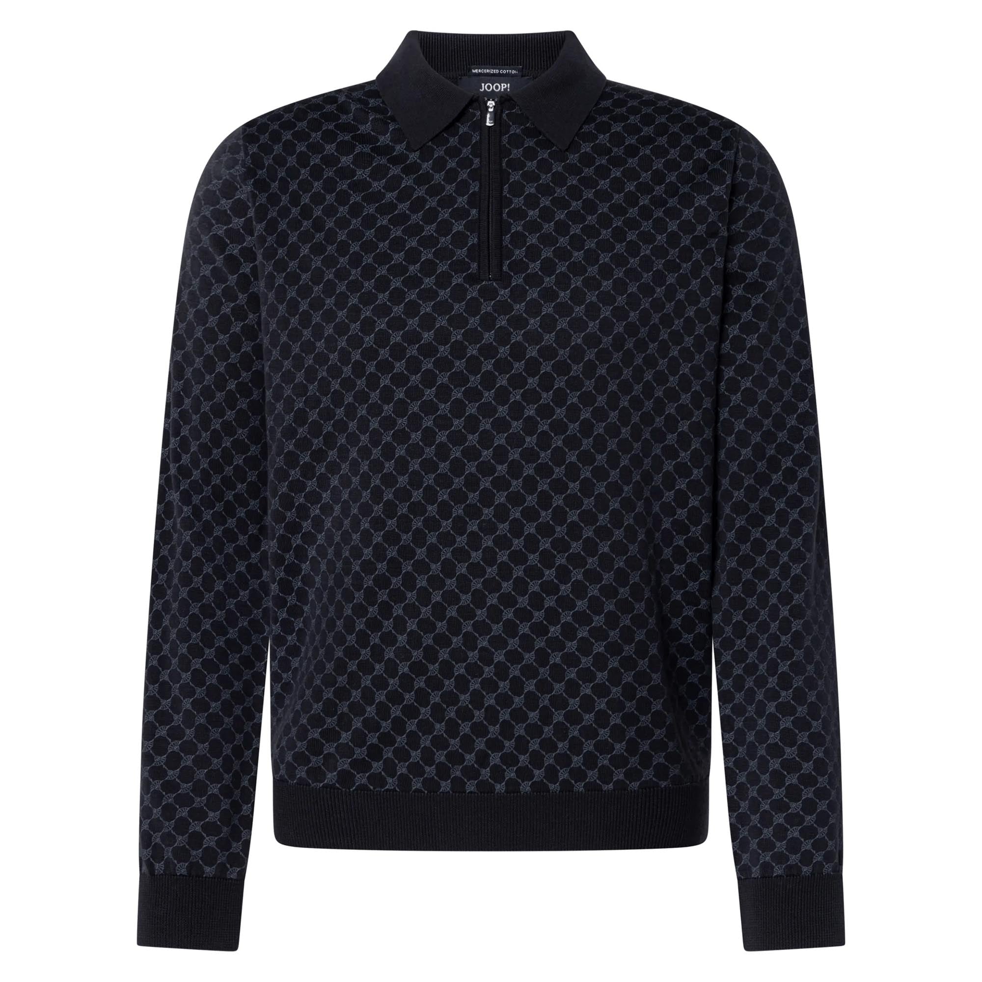 JOOP! Men Knit Sweater - Ravor, All-Over Cornflower Print, Half-Zip, Cotton