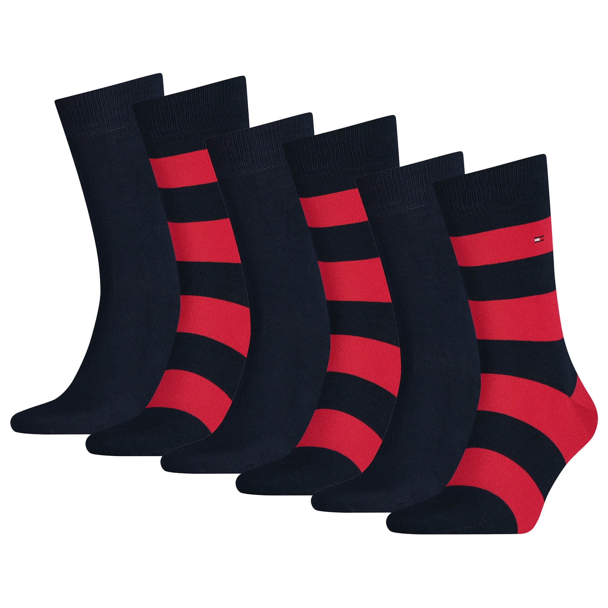 TOMMY HILFIGER Herren Socken, 6er Pack - Rugby Sock, Strümpfe, Streifen, uni/gestreift