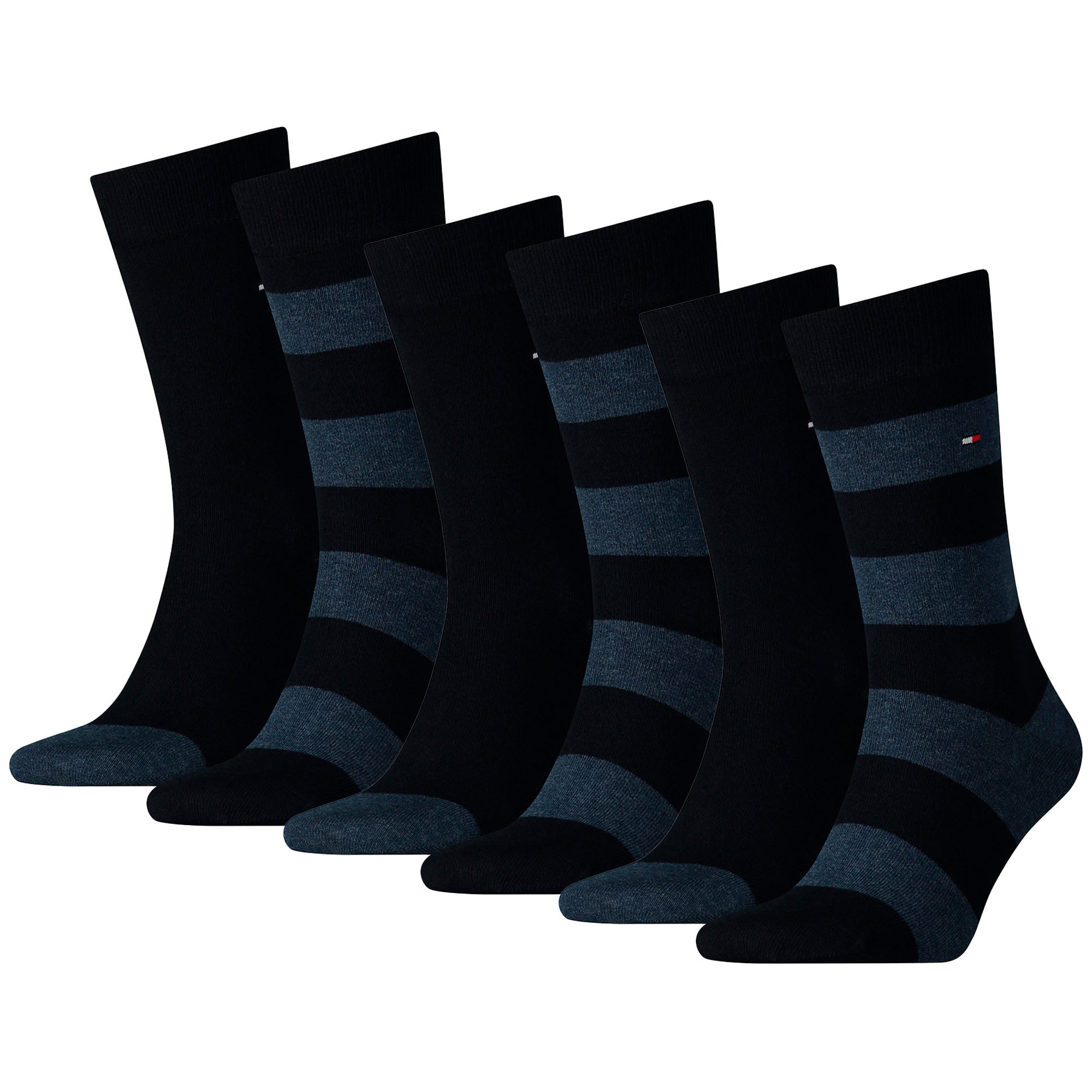 TOMMY HILFIGER Herren Socken, 6er Pack - Rugby Sock, Strümpfe, Streifen, uni/gestreift