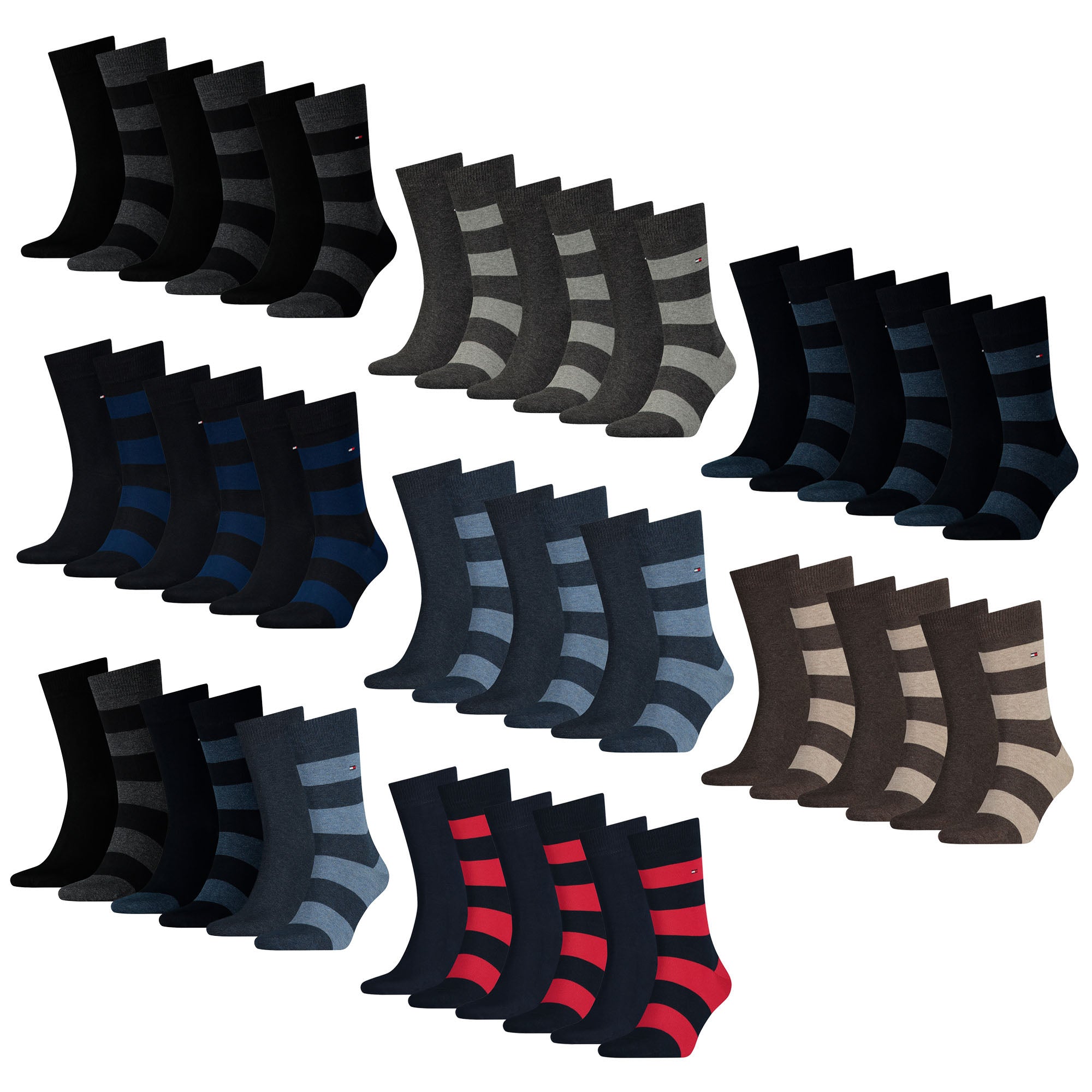 TOMMY HILFIGER Herren Socken, 6er Pack - Rugby Sock, Strümpfe, Streifen, uni/gestreift