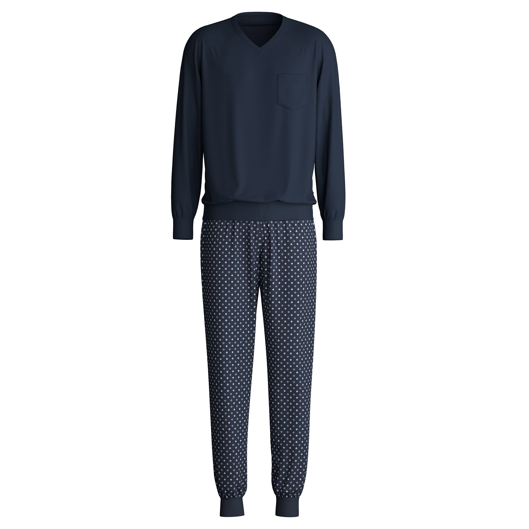 CALIDA Herren Schlafanzug, lang -  V-Ausschnitt, Relax Streamline, Baumwolle