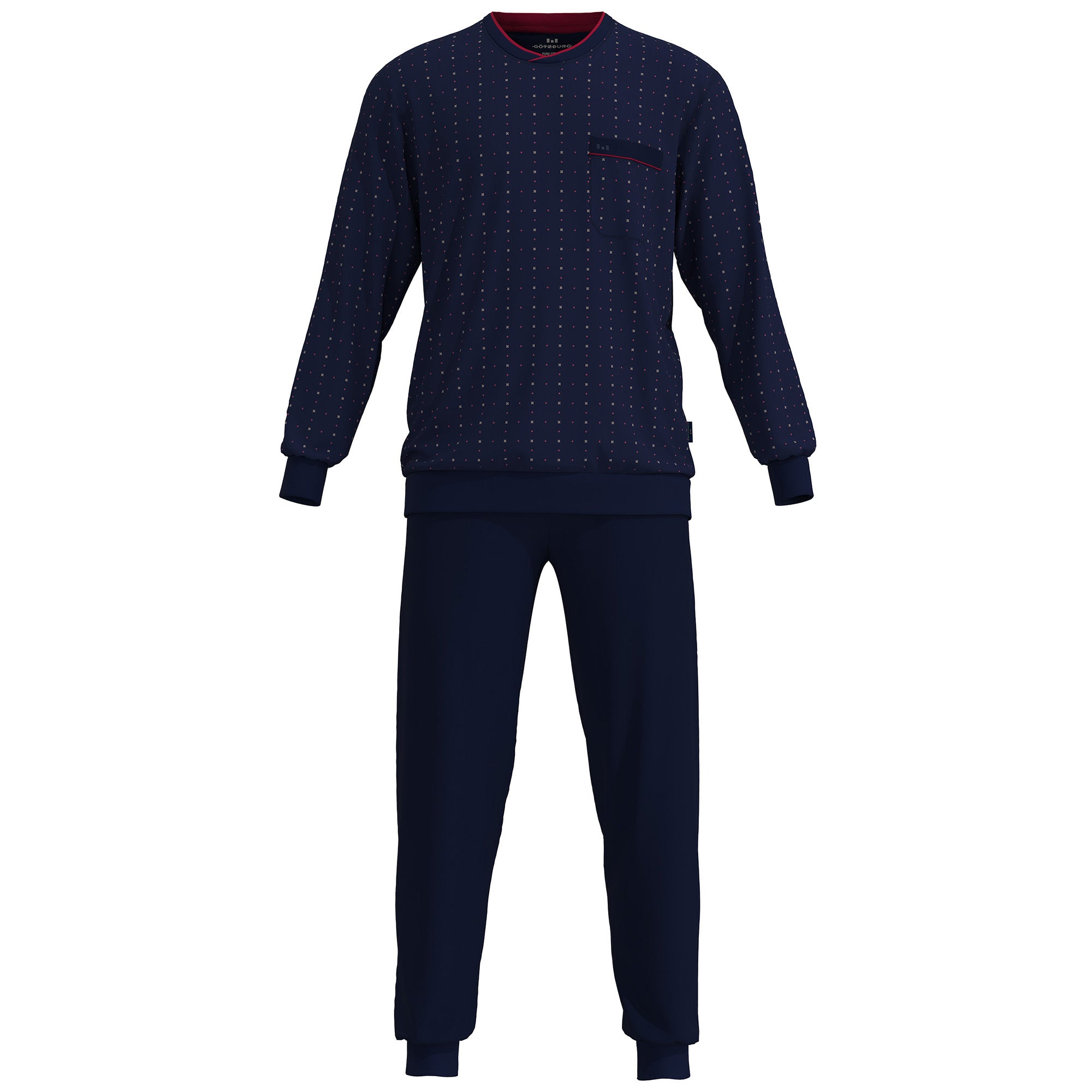 GÖTZBURG Herren Schlafanzug - lang,  Bündchen, V-Neck, Baumwolle, Pyjama