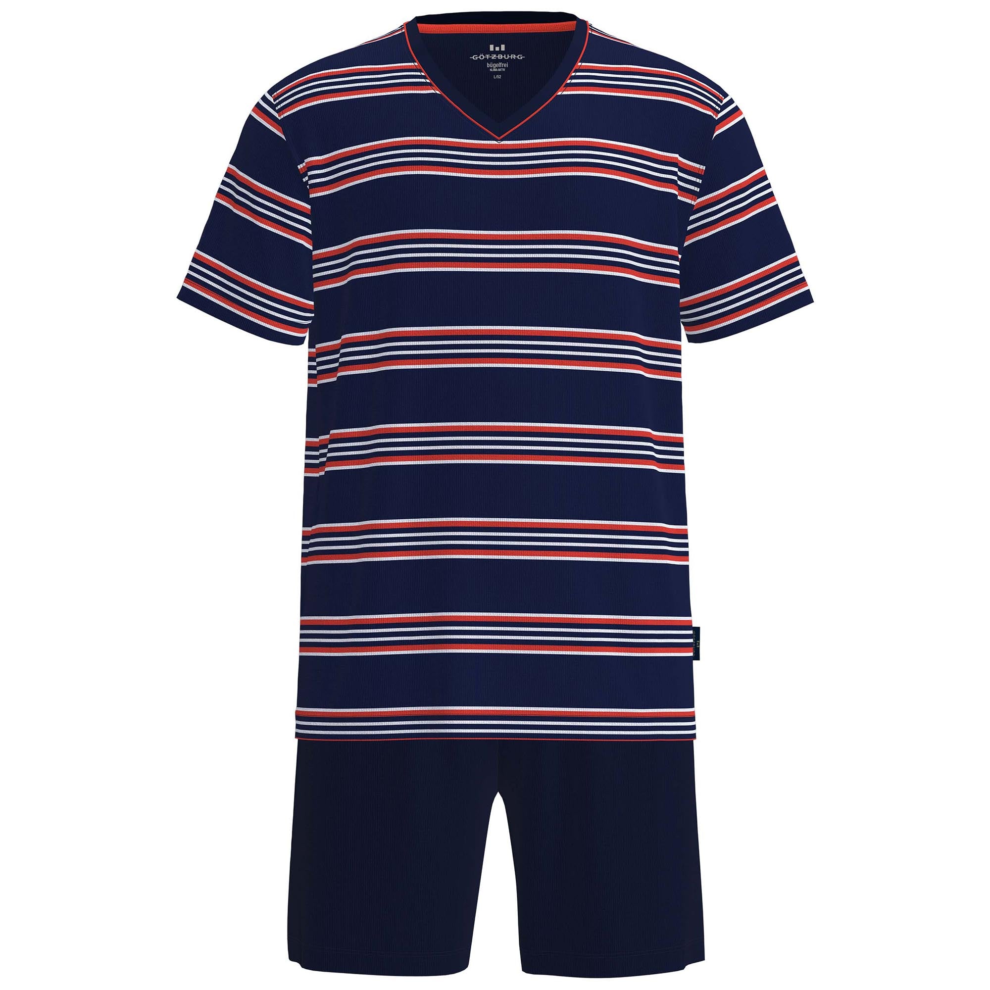 GÖTZBURG Herren Schlafanzug, kurz - Shorty, V-Ausschnitt, gestreift, Baumwolle, Pyjama