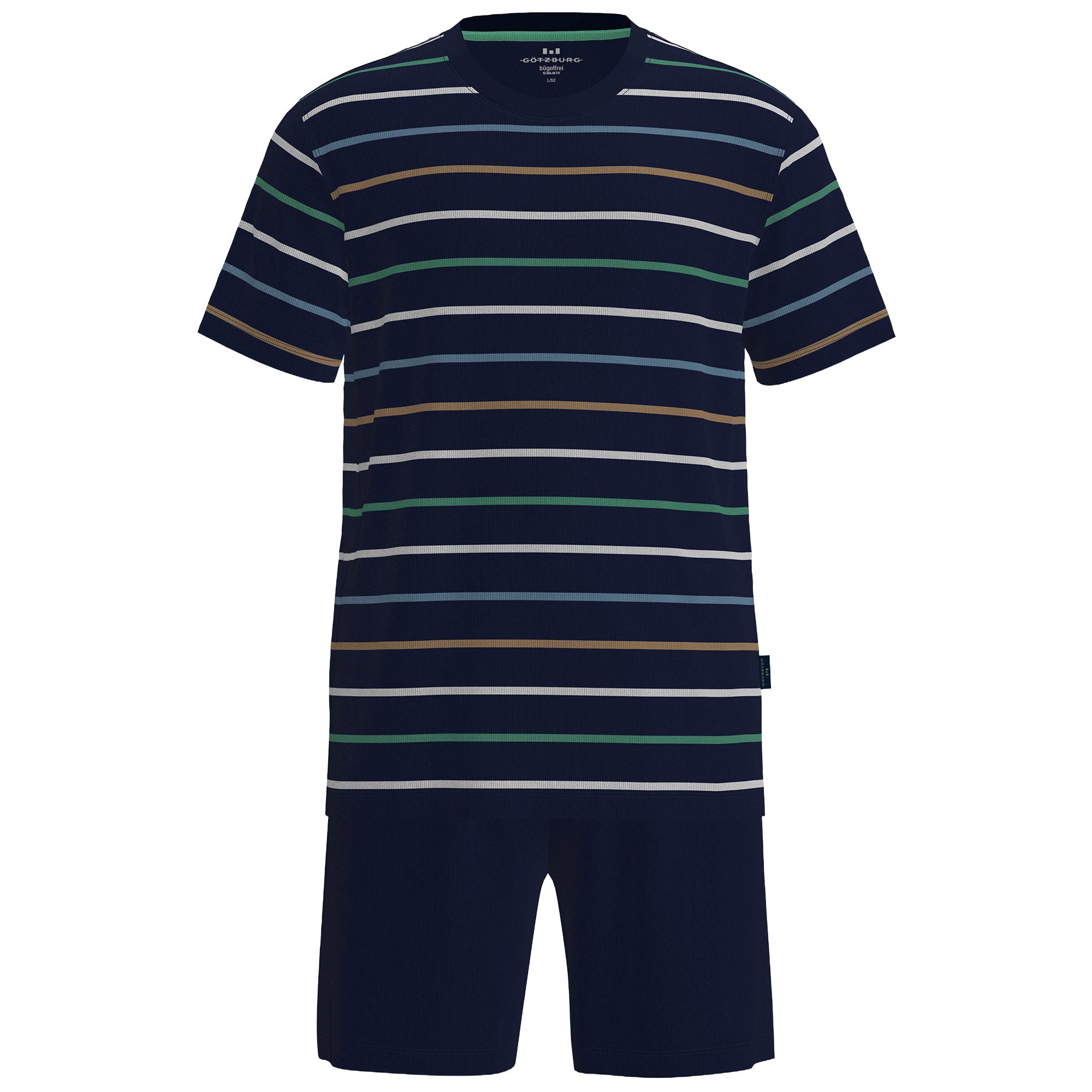 GÖTZBURG Men Pyjamas, Short - Shorty, Round Neck, Striped, Cotton, Pyjama