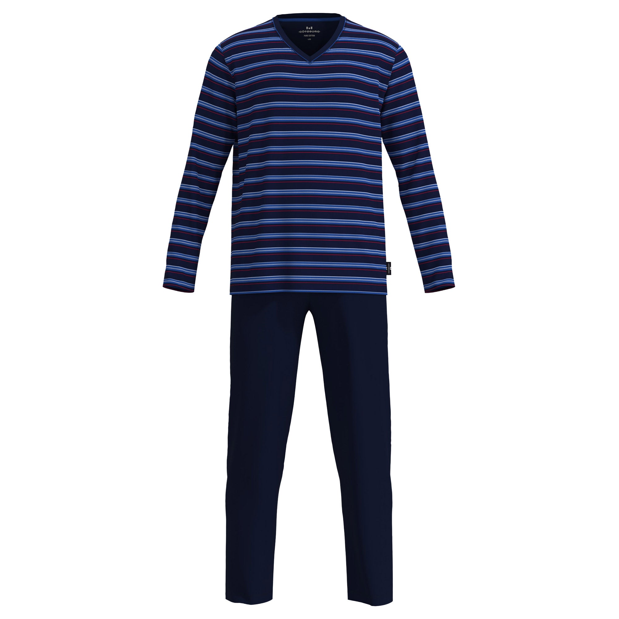 GÖTZBURG Men Pyjamas, Long - V-Neck, Striped, Open Cuffs, Cotton, Pyjamas