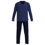 GÖTZBURG Men Pyjamas, Long - V-Neck, Striped, Open Cuffs, Cotton, Pyjamas