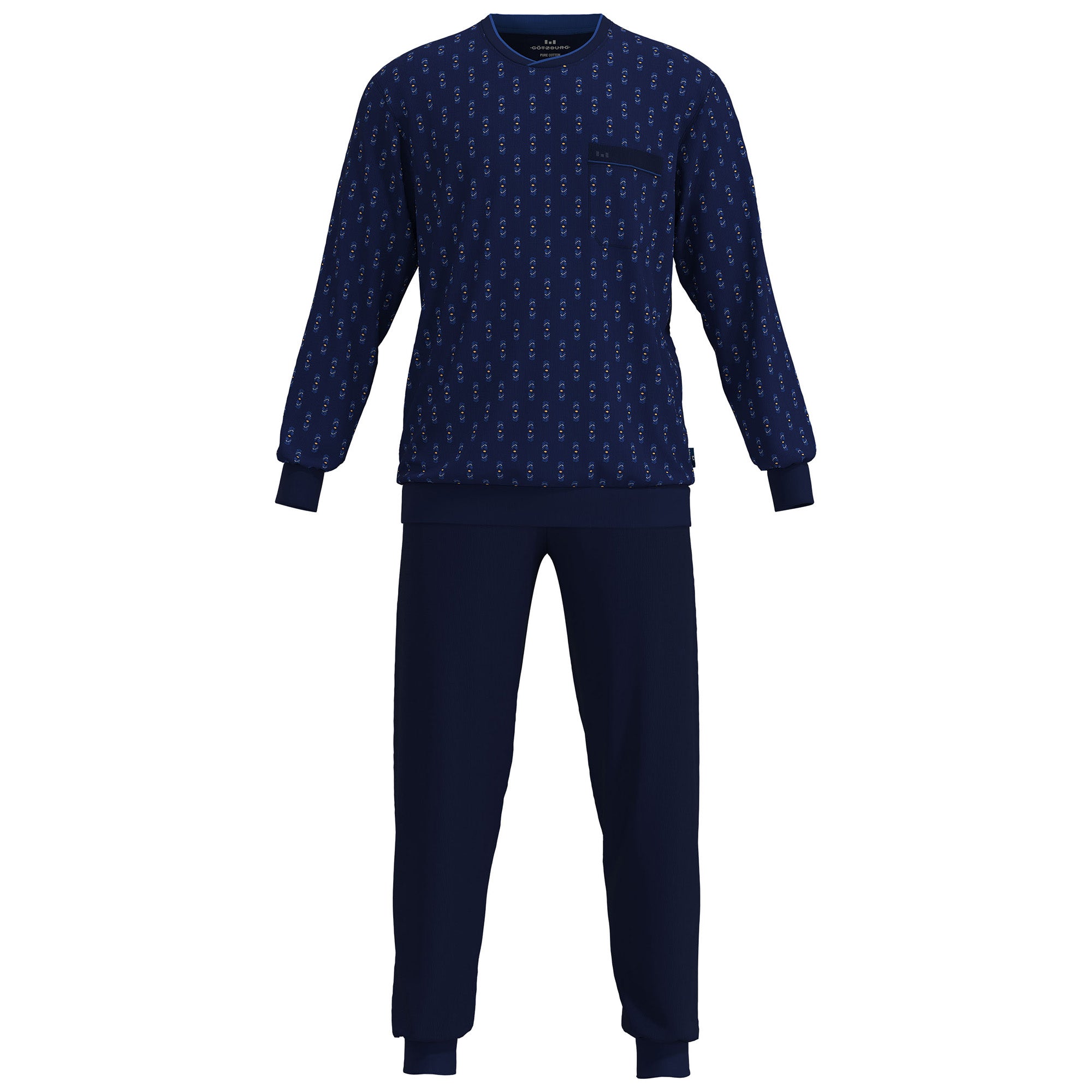 GÖTZBURG Men Pyjamas, Long – Sevilla, Round Neck, Cuffs