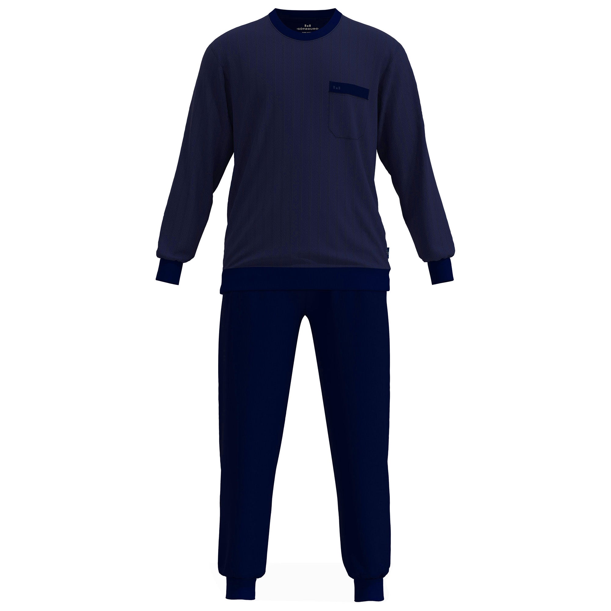 GÖTZBURG Herren Schlafanzug - Valencia, lang, Frottee, Rundhals, Bündchen, Pyjama