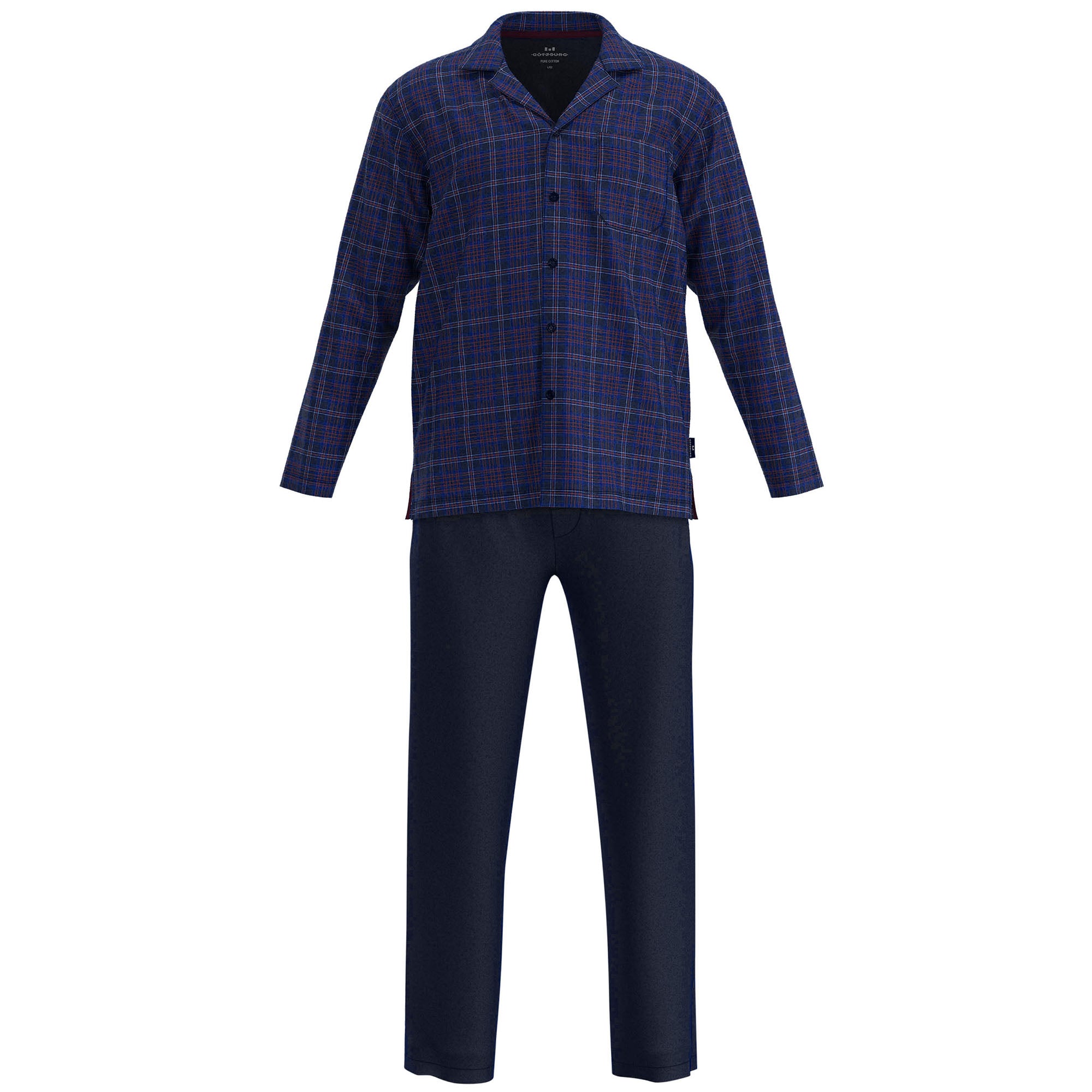 GÖTZBURG Men Pyjamas, Long  - Valencia, Flannel, Check, Full-length button-up