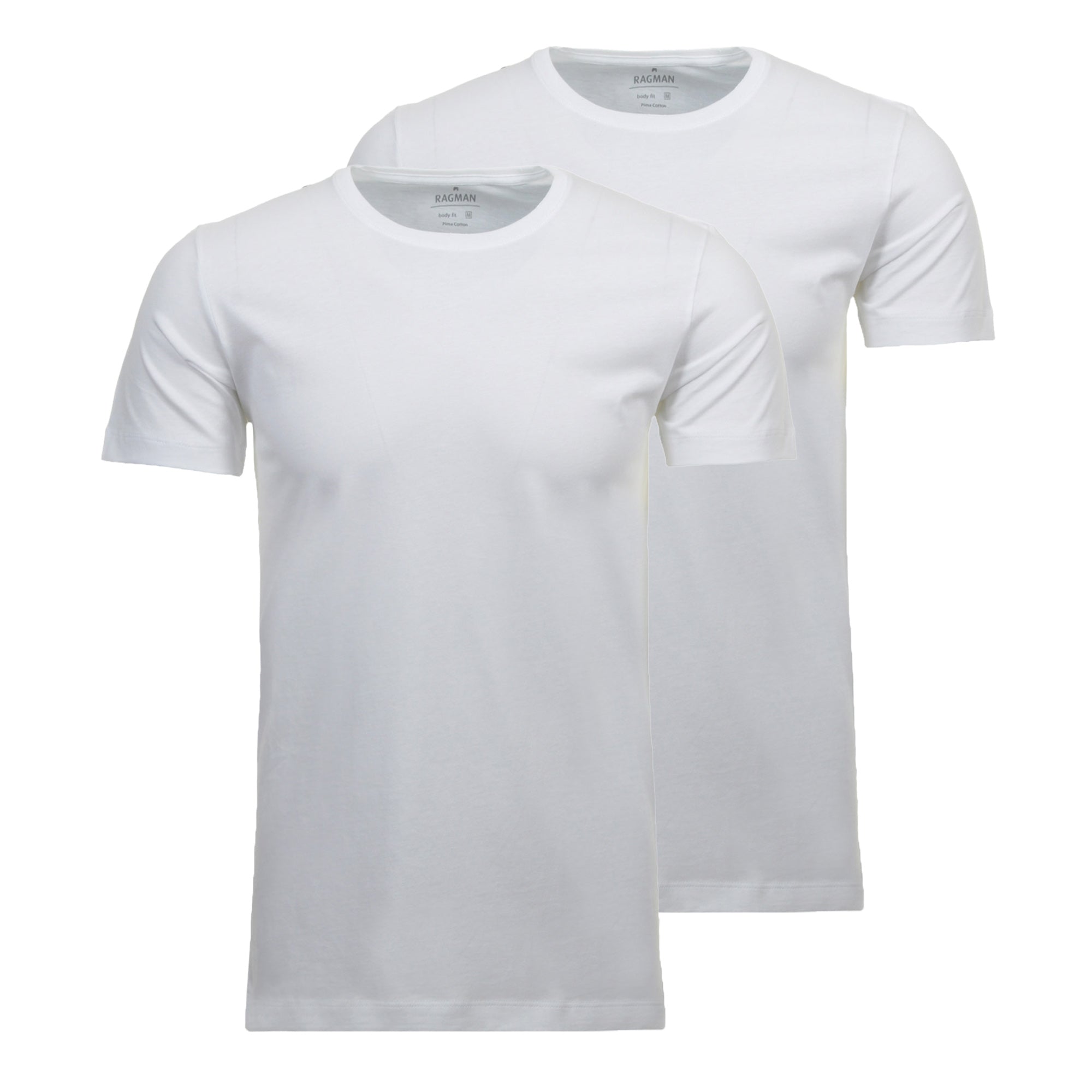 RAGMAN Men T-Shirt 2-Pack - Body Fit Crew Neck, Natural Flex Cotton, Cotton