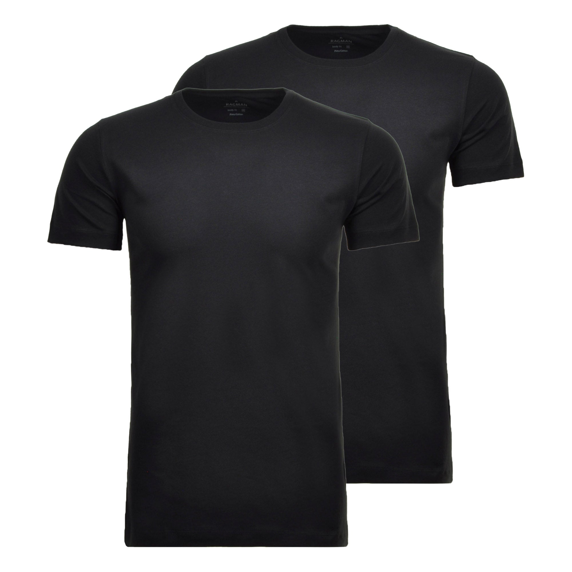 RAGMAN Men T-Shirt 2-Pack - Body Fit Crew Neck, Natural Flex Cotton, Cotton
