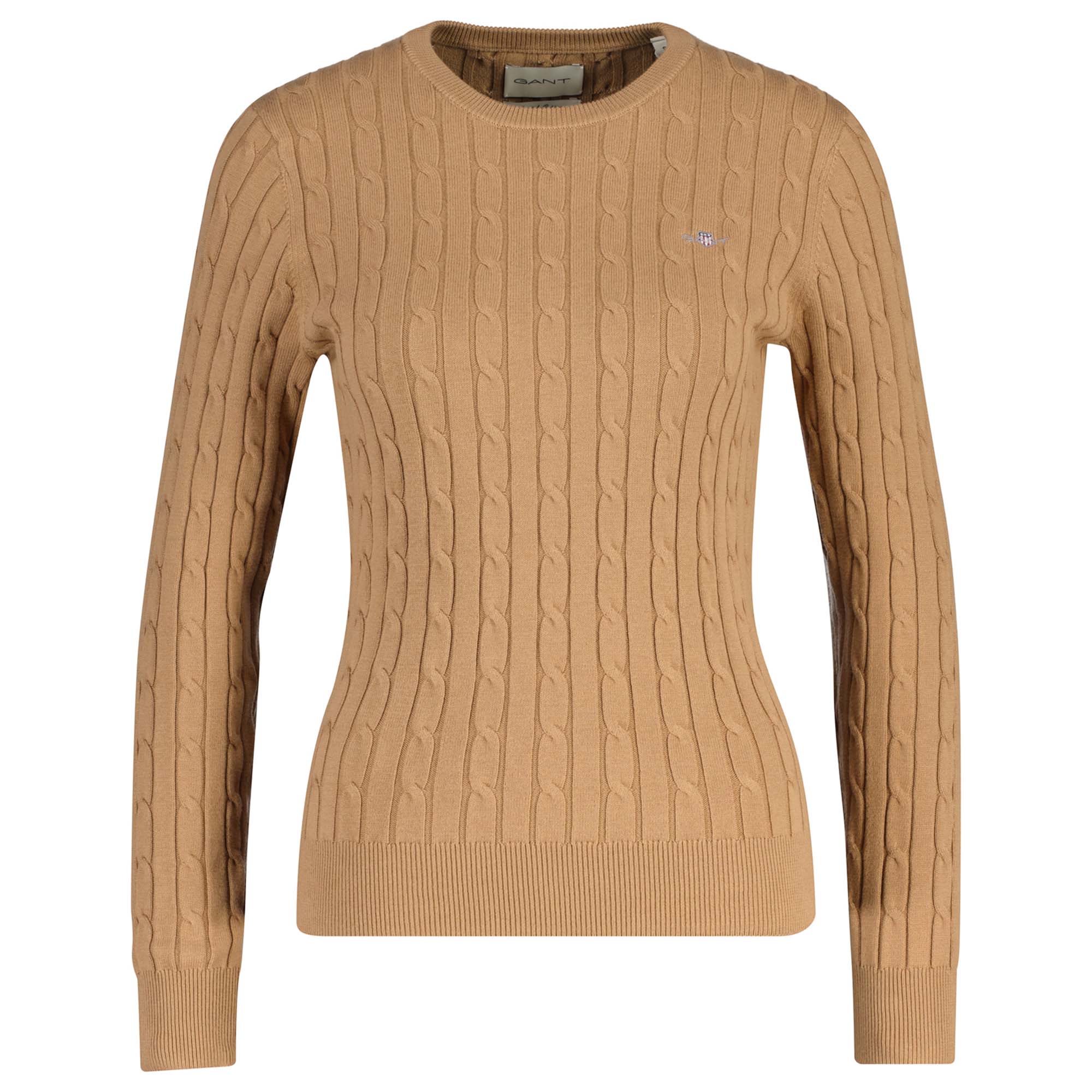 GANT Damen Pullover - STRETCH COTTON CABLE C-NECK, Rundhals, Zopfstrick, Logo