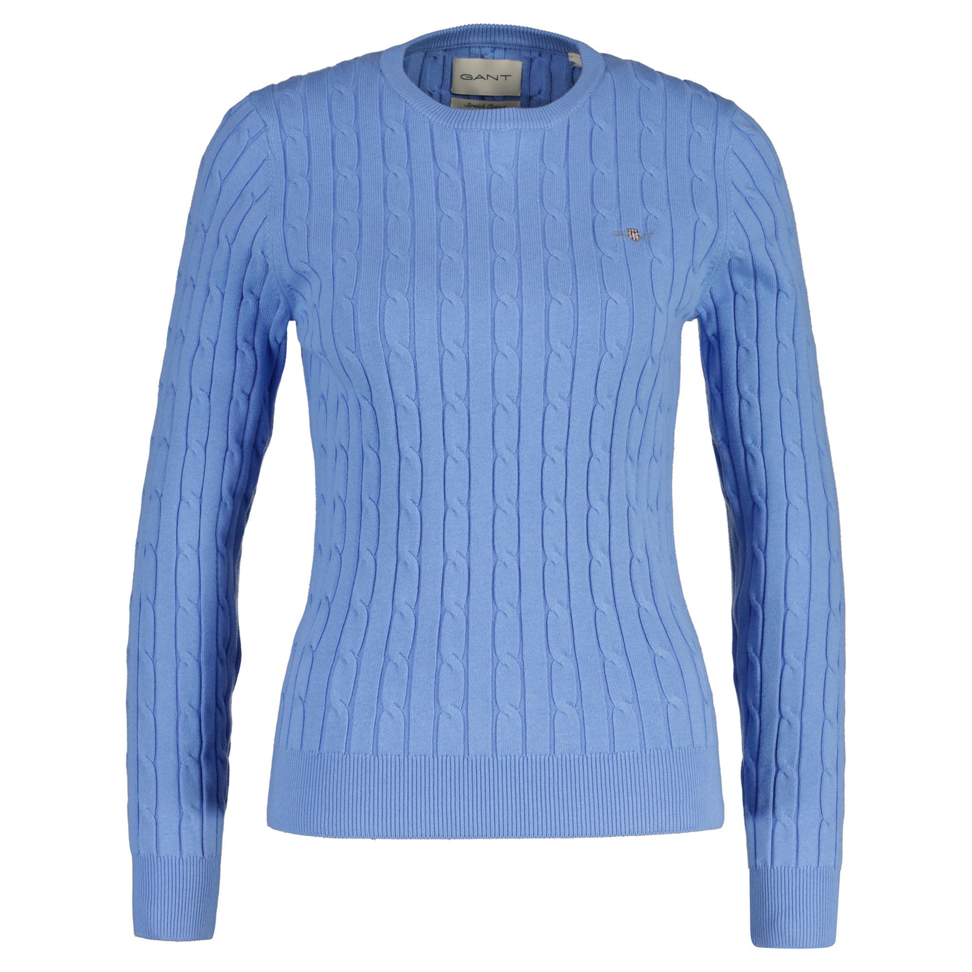 GANT Damen Pullover - STRETCH COTTON CABLE C-NECK, Rundhals, Zopfstrick, Logo