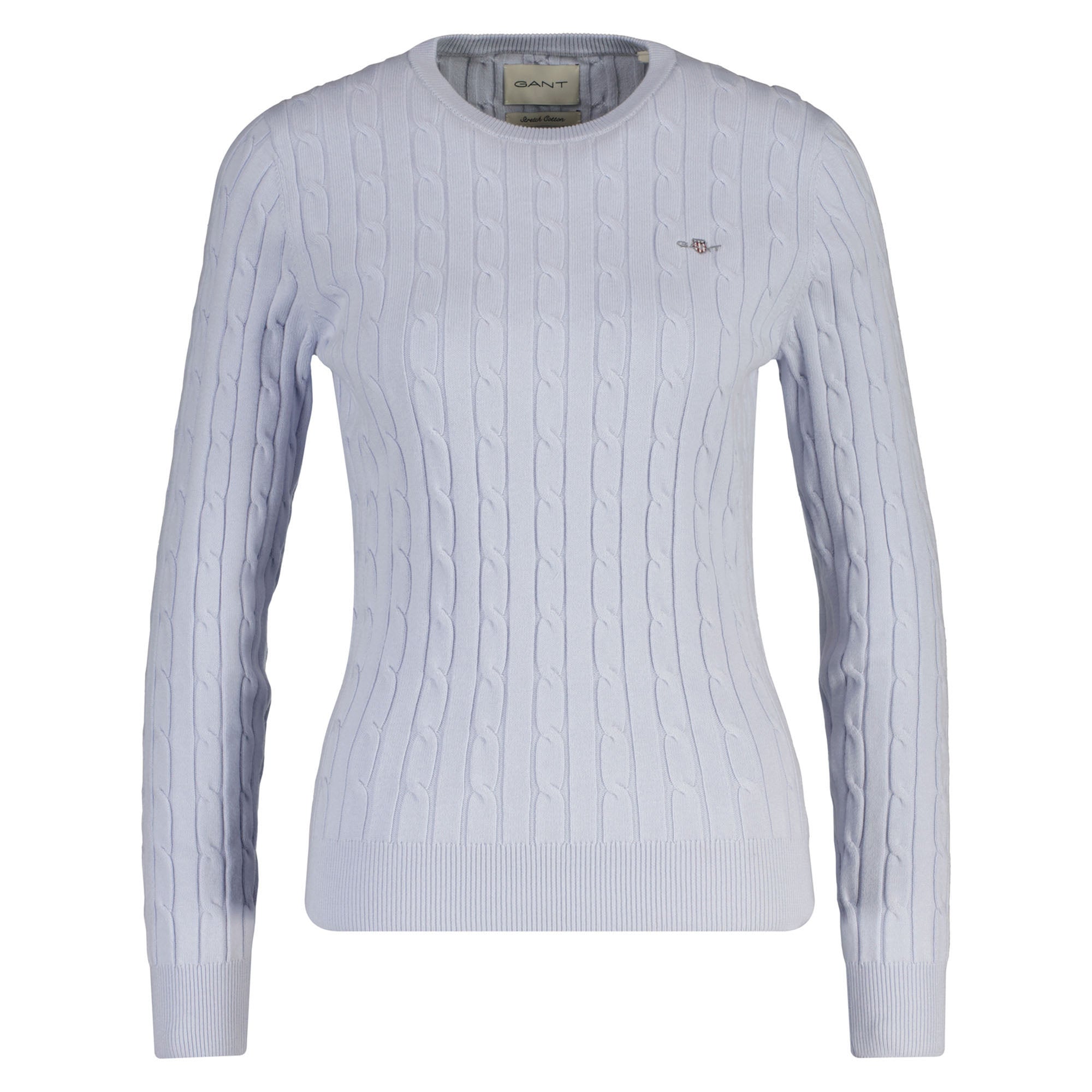 GANT Damen Pullover - STRETCH COTTON CABLE C-NECK, Rundhals, Zopfstrick, Logo