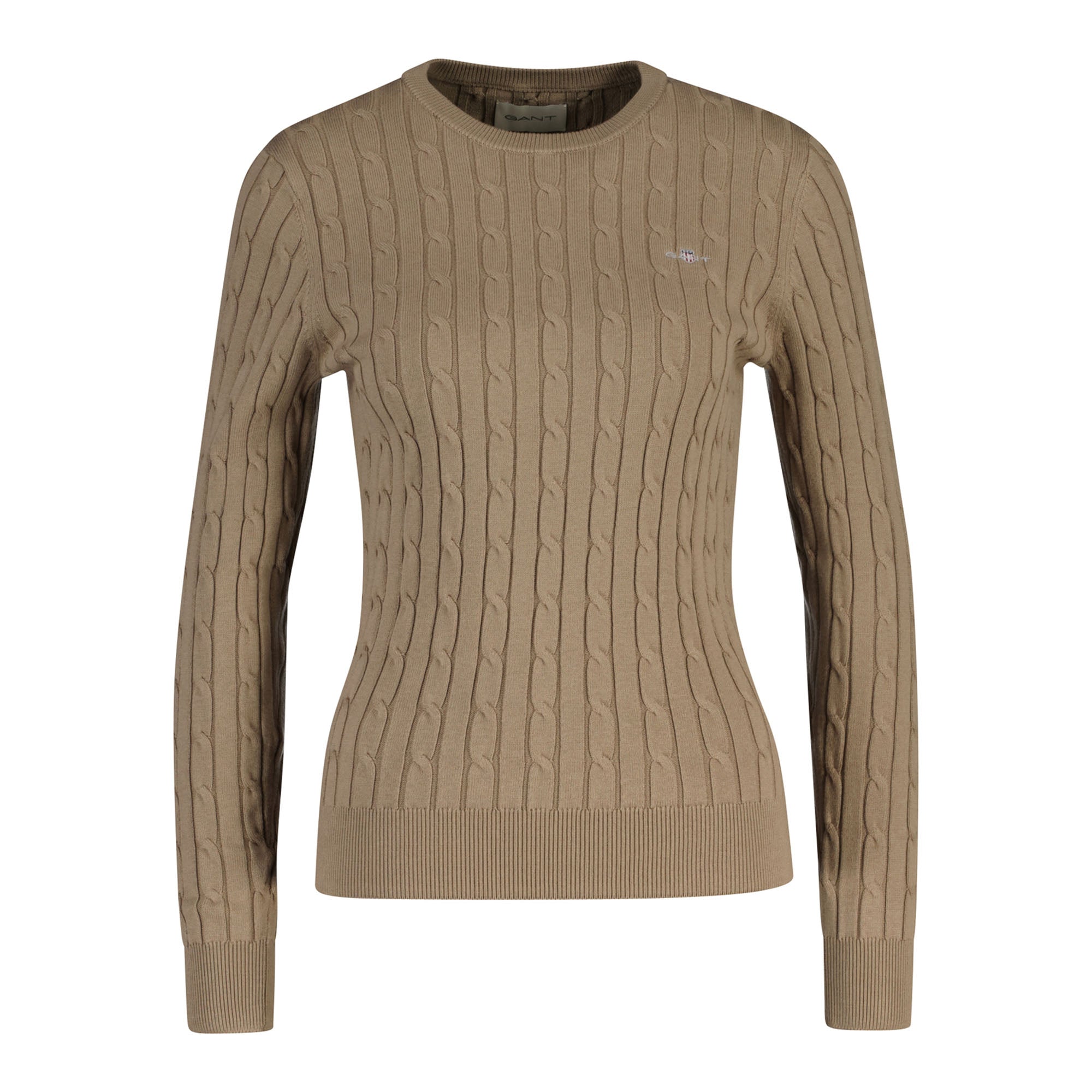 GANT Damen Pullover - STRETCH COTTON CABLE C-NECK, Rundhals, Zopfstrick, Logo