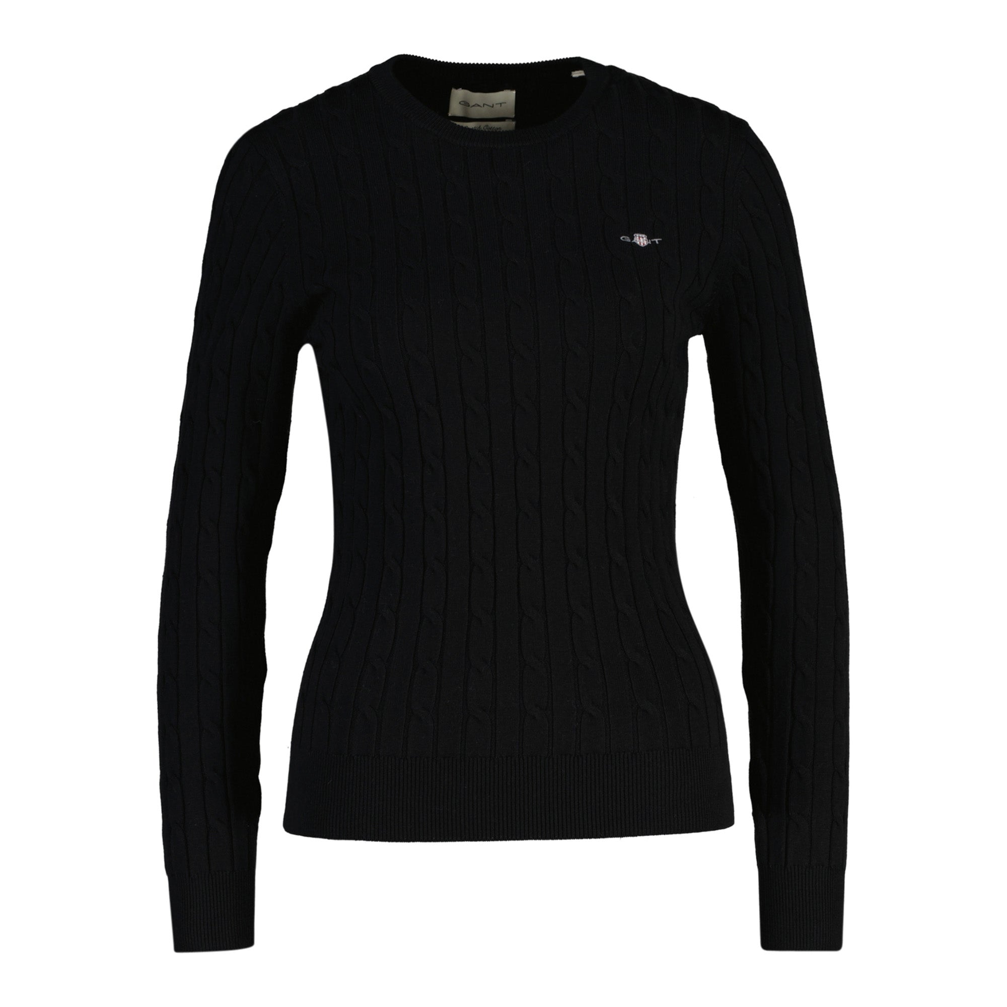 GANT Damen Pullover - STRETCH COTTON CABLE C-NECK, Rundhals, Zopfstrick, Logo