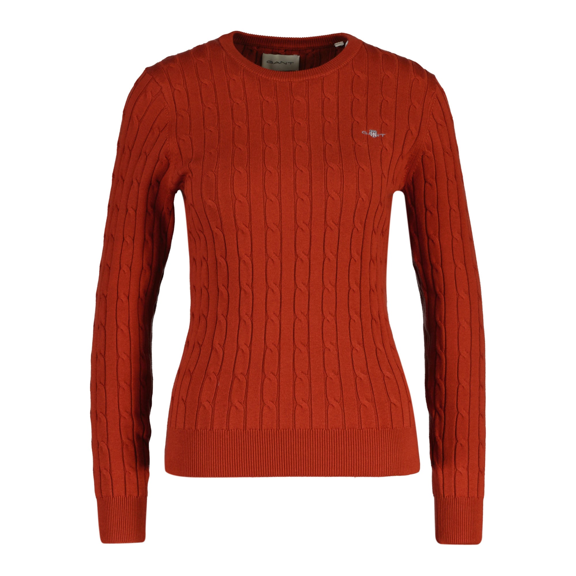 GANT Damen Pullover - STRETCH COTTON CABLE C-NECK, Rundhals, Zopfstrick, Logo
