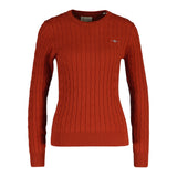 GANT Damen Pullover - STRETCH COTTON CABLE C-NECK, Rundhals, Zopfstrick, Logo