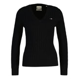 GANT Damen Cable-Strickpullover - STRETCH COTTON CABLE V-NECK, Zopfstrick