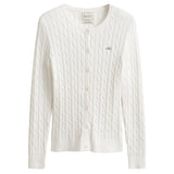 GANT women's cardigan - STRETCH COTTON CABLE CARDIGAN, cable knit, logo