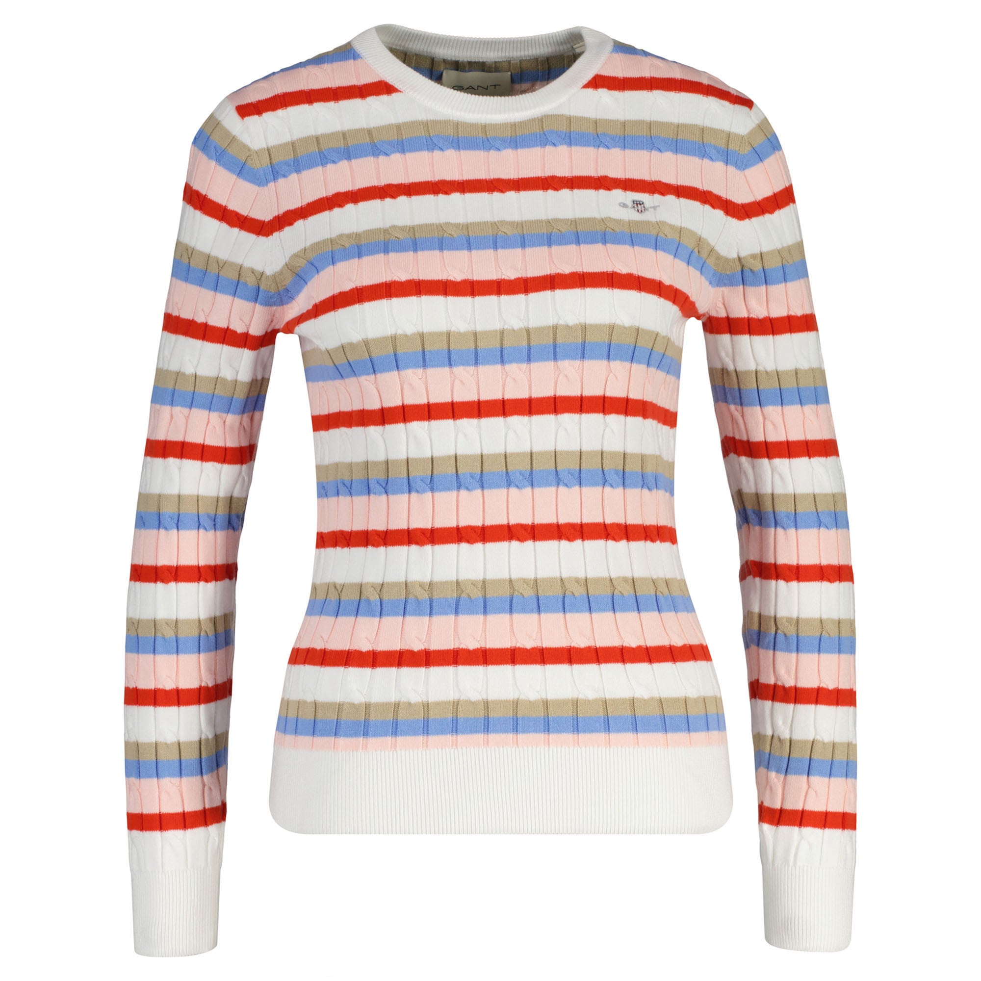 GANT women's knitted jumper, striped - STRETCH COTTON CABLE STRIPE C-NECK