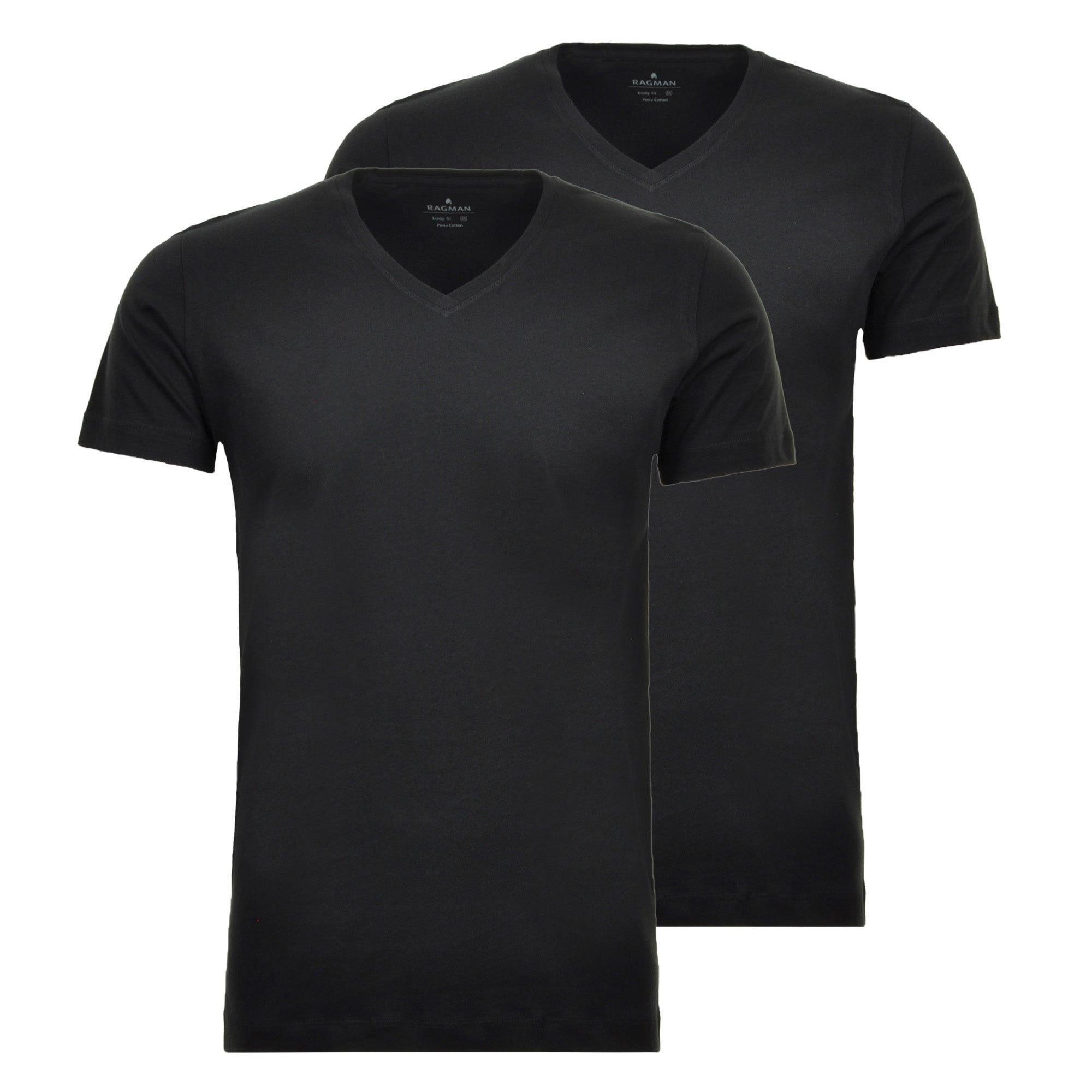 RAGMAN Men T-shirt 2-pack – Body Fit V-neck, Natural Flex Cotton, Cotton