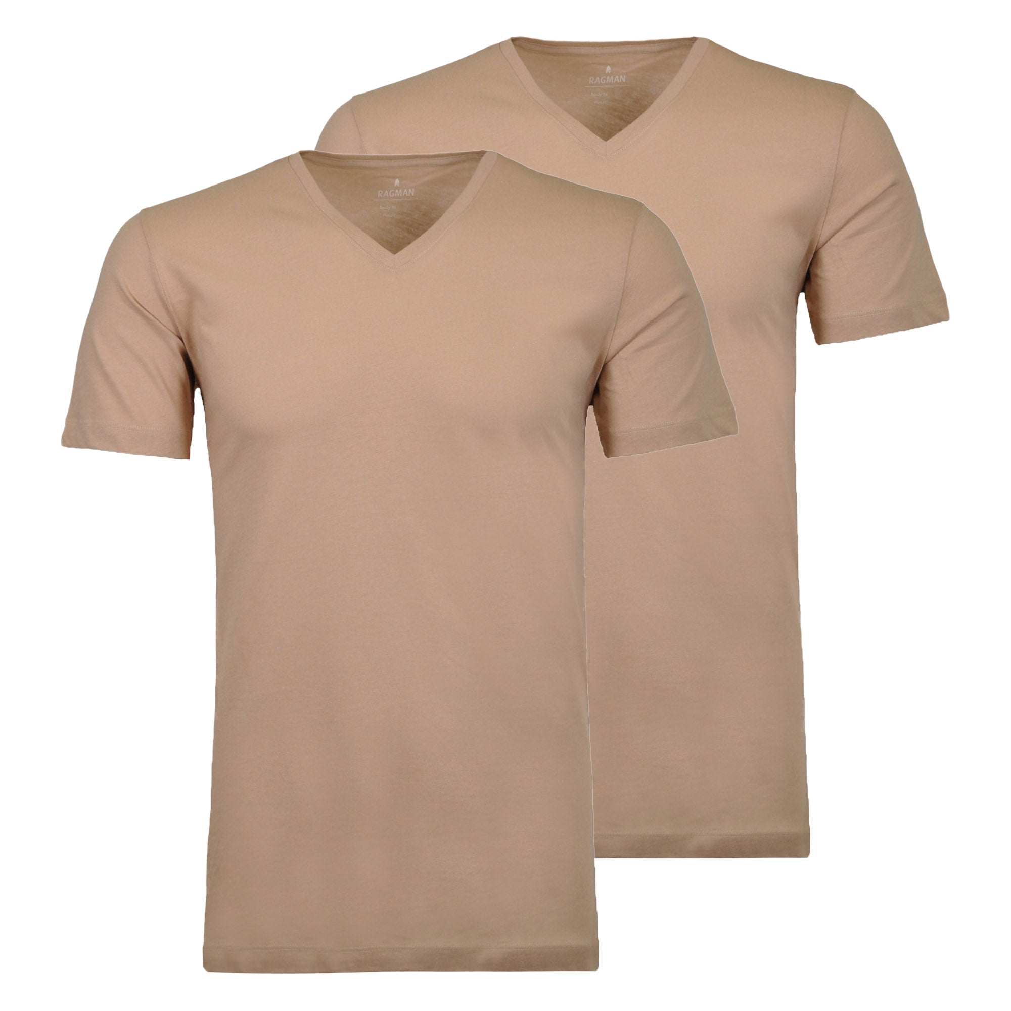 RAGMAN Men T-shirt 2-pack – Body Fit V-neck, Natural Flex Cotton, Cotton