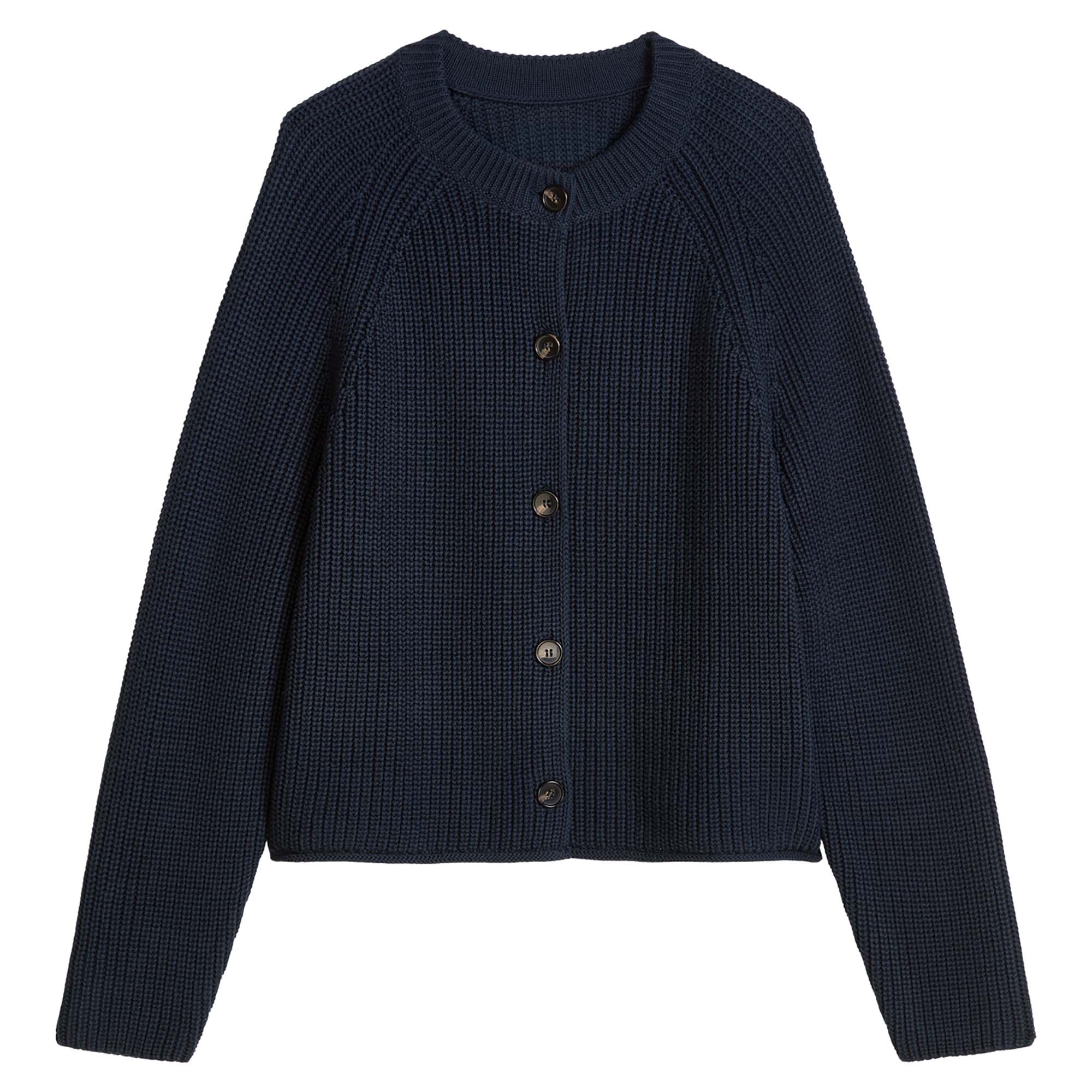 Marc O'Polo Damen Strickjacke - Rippstrick-Cardigan, Rundhals, Organic Cotton, Loose Fit