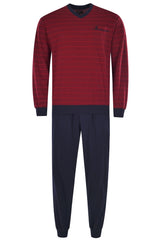 hajo Herren Schlafanzug Set - lang, Bündchen, V-Neck, Klima-Light, Cotton-Mix