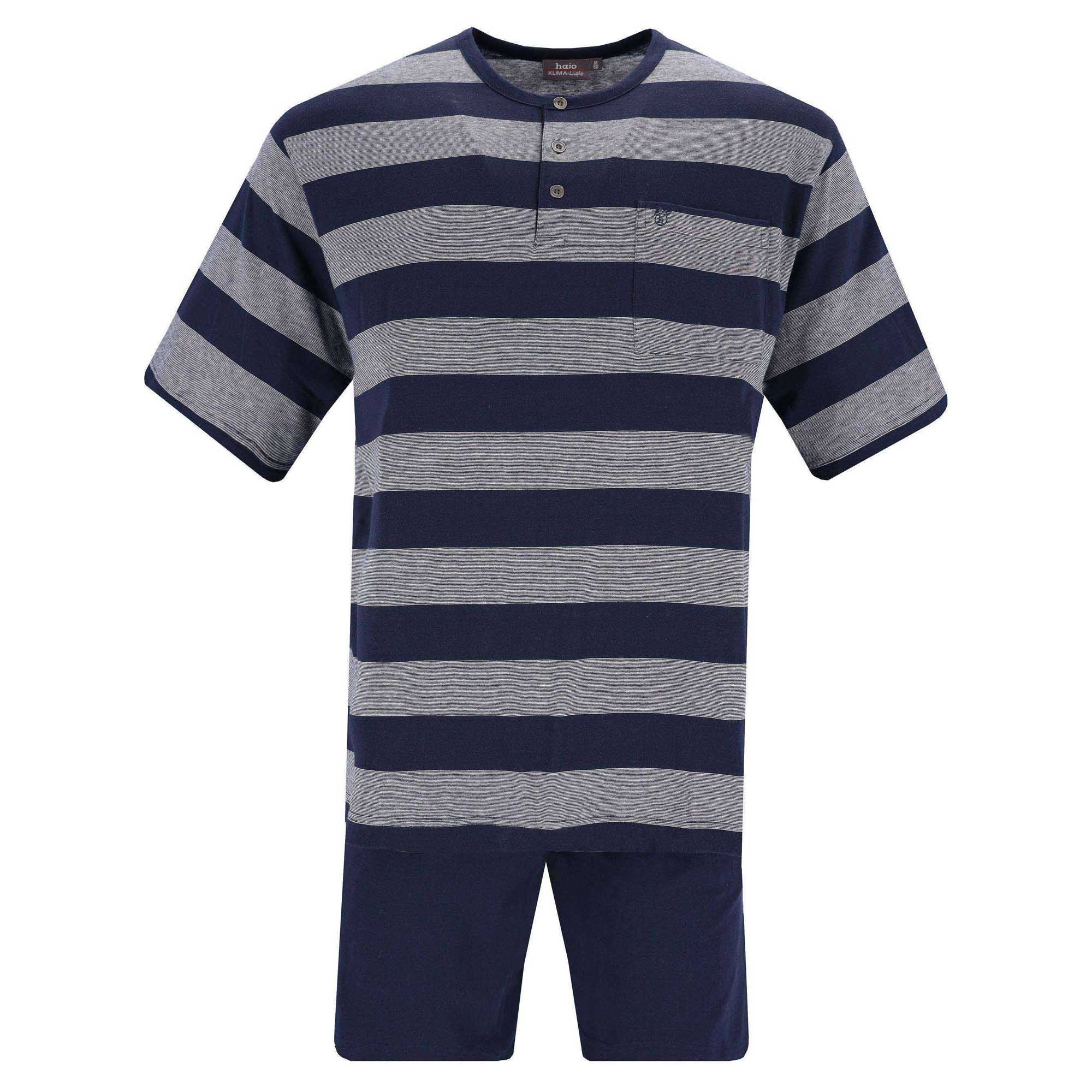 hajo Herren Schlafanzug Set - Shorty, kurz, Henley-Kragen, Klima-Light, Cotton-Mix