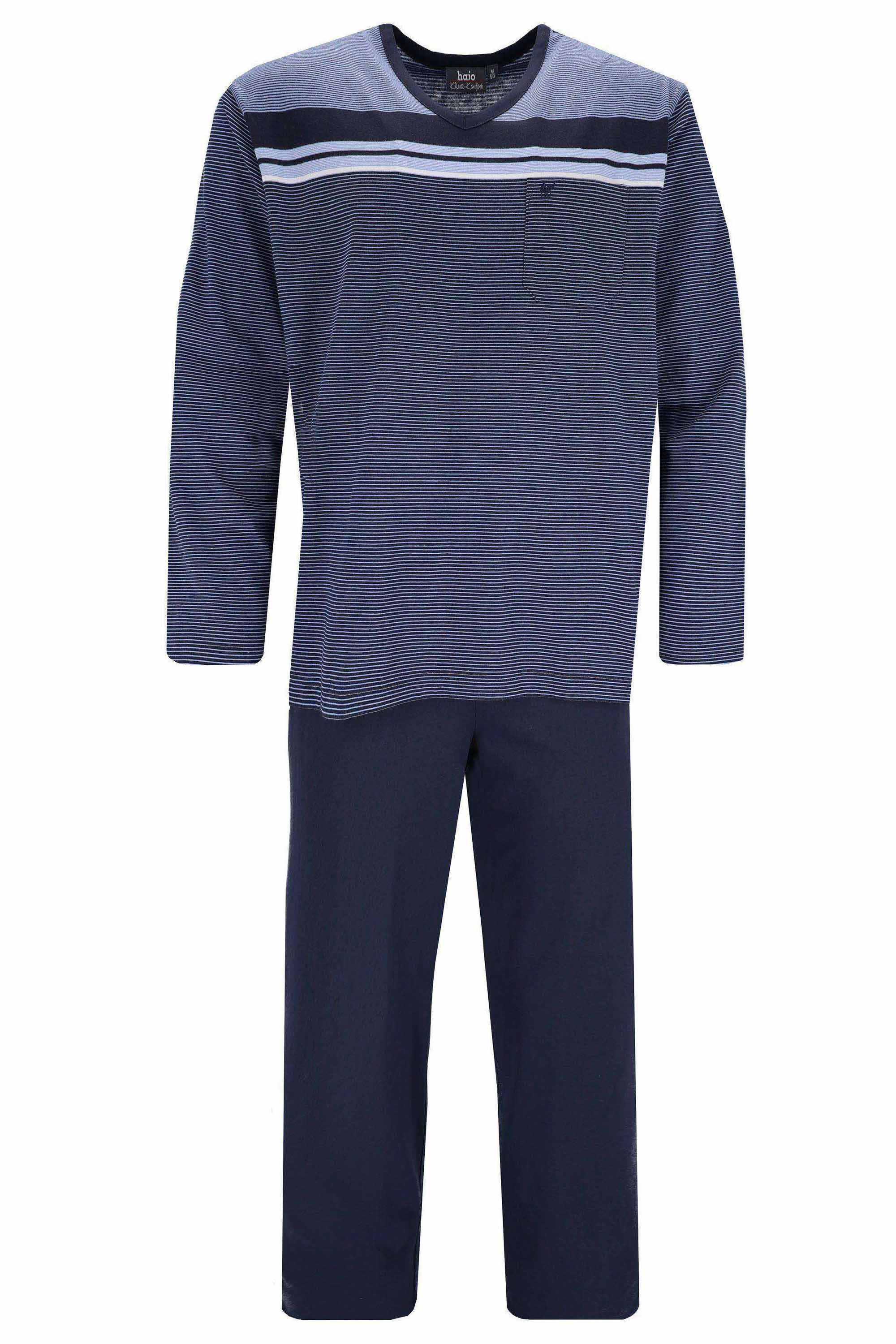 hajo men's pyjamas, 2-piece set - long, V-neck, climate comfort, striped