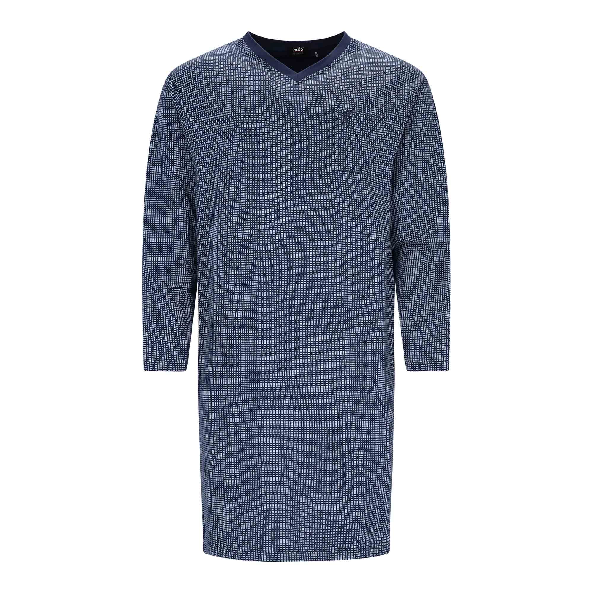 hajo Men Nightshirt, Long - Premium Cotton, Allover Print, V-Neck