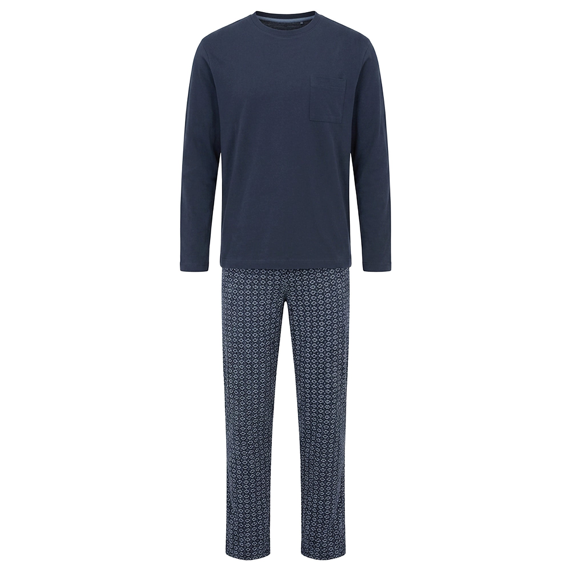 hajo Herren Schlafanzug lang - Premium Cotton, Baumwolle, Rundhals, Allover-Print