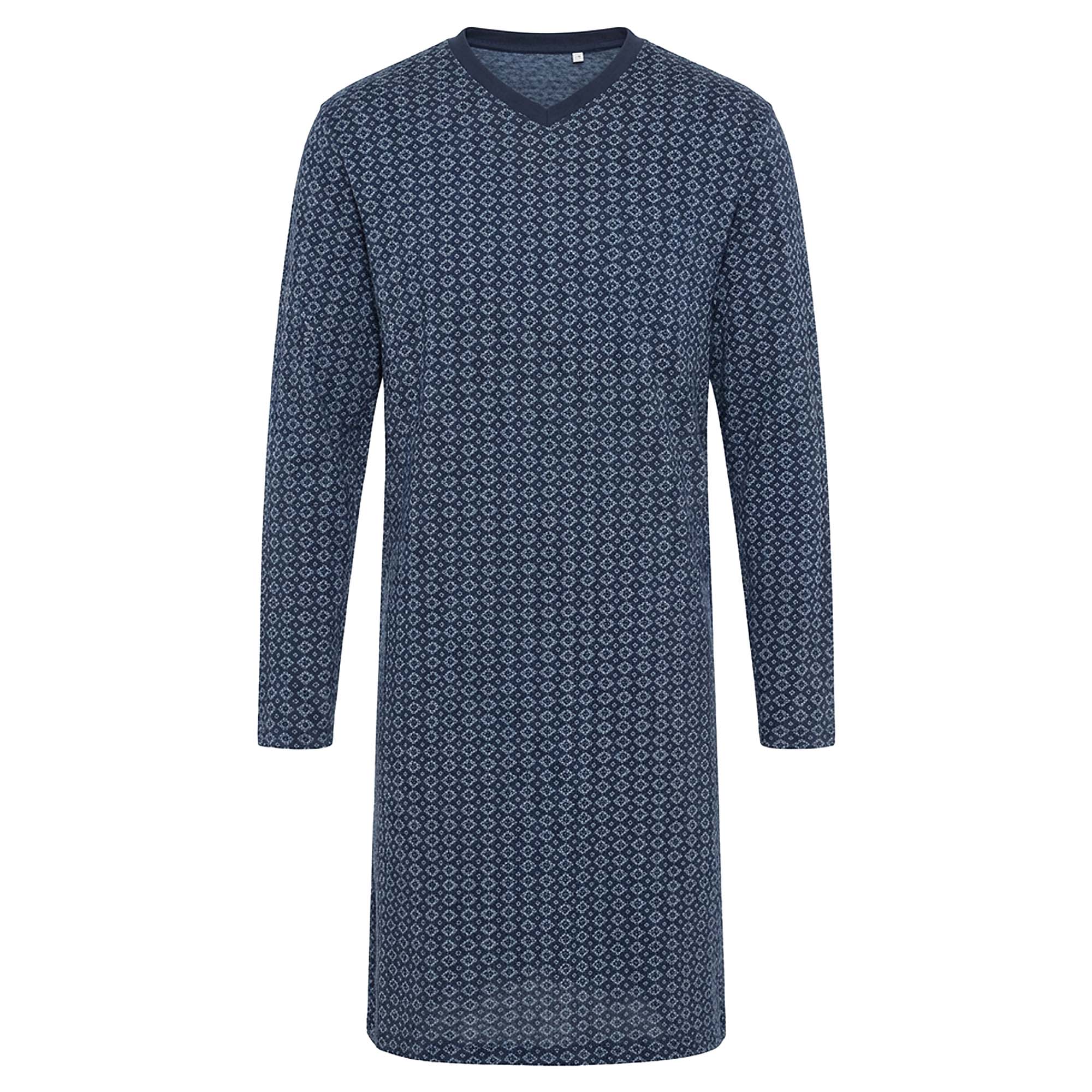 hajo Men’s Long-Sleeve Nightshirt - Premium Cotton, Cotton, V-Neck, All-Over Print