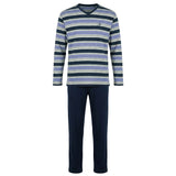 hajo Men’s Long Pyjamas - Klima-Light, Long, V-Neck, Striped, Cotton Blend