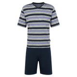 hajo Men’s Short Pajamas - Klima-Light, V-Neck, Striped, Cotton Blend