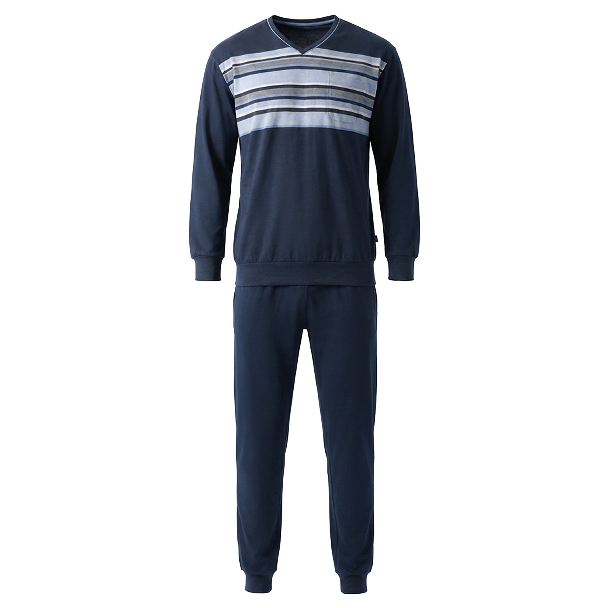 hajo Men’s Long Pyjamas - Klima-Komfort, V-Neck, Cuffs, Stripes, Cotton Blend