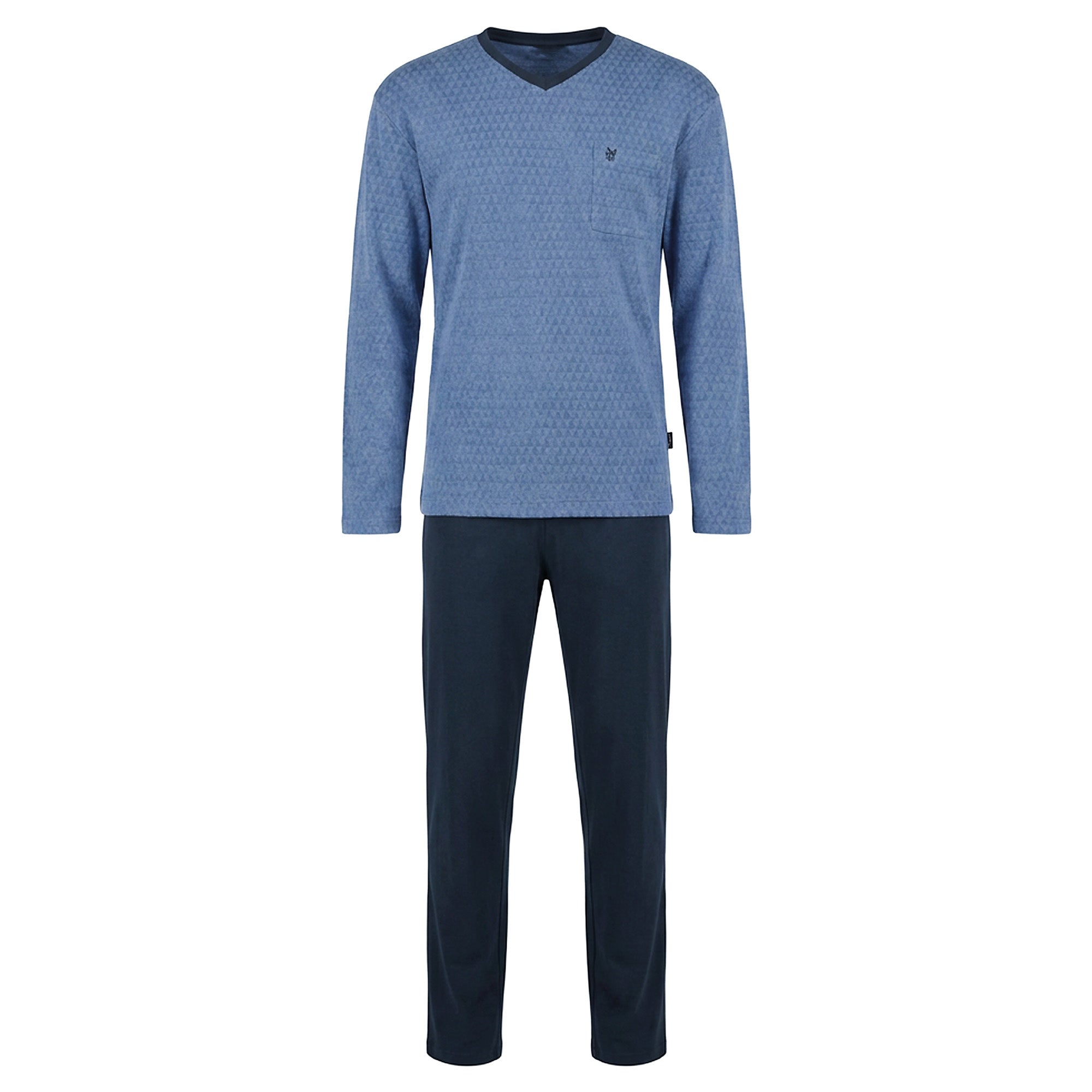 hajo Men’s Long Pyjamas - Klima-Light, Long, V-Neck, Patterned, Cotton Blend