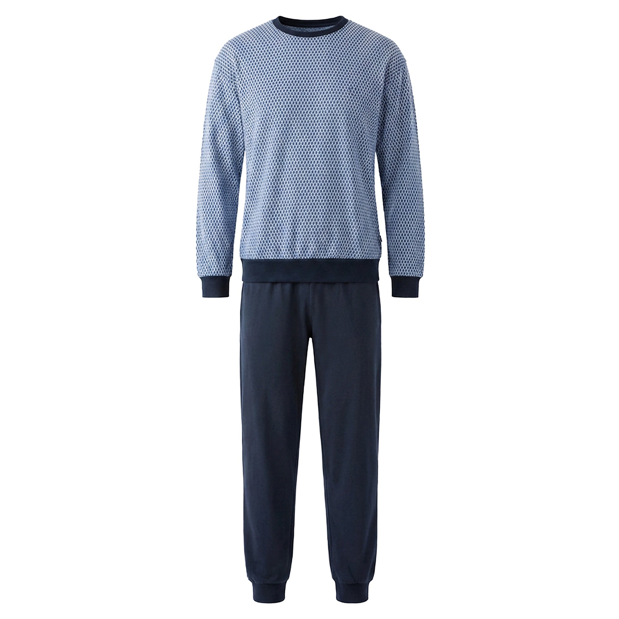 hajo Men’s Long Pyjamas - Premium Cotton, Cotton, Crew Neck, All-Over Print, Cuffs