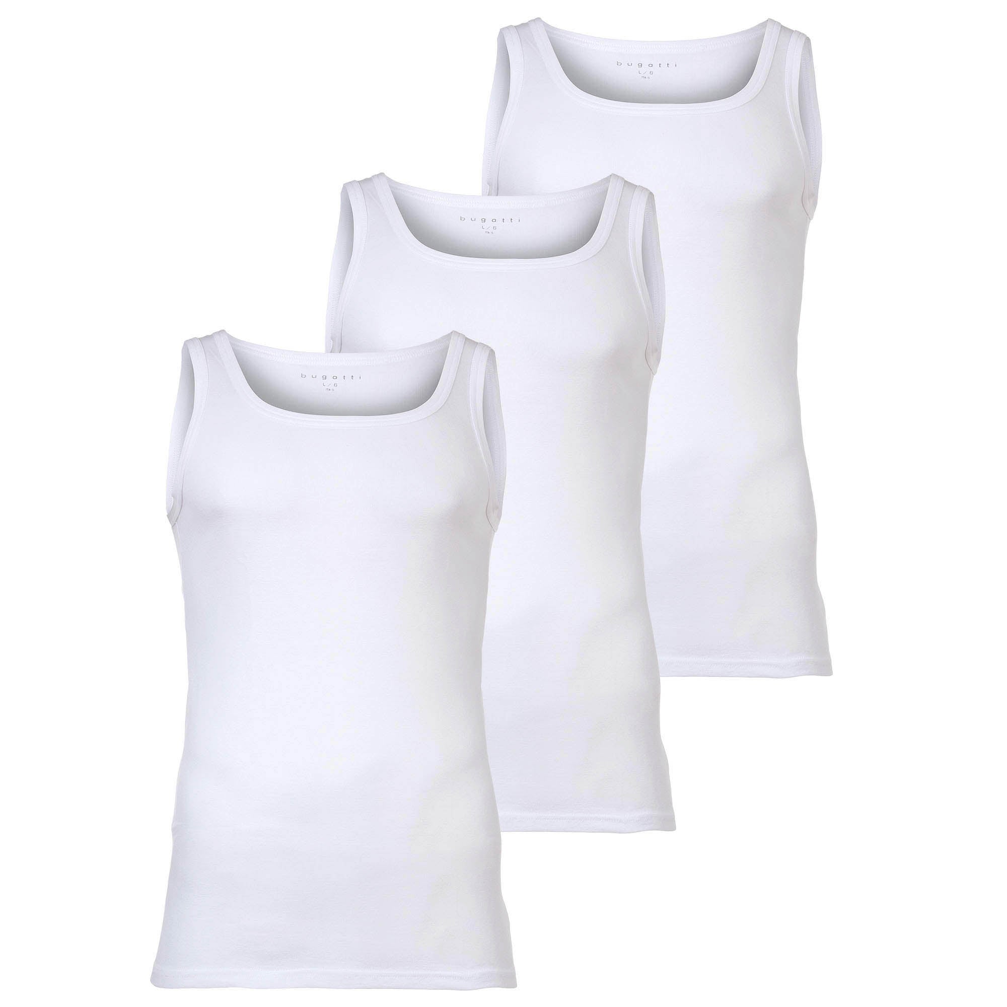 bugatti Herren Unterhemden, 3er Pack - Feinripp, Baumwolle, einfarbig