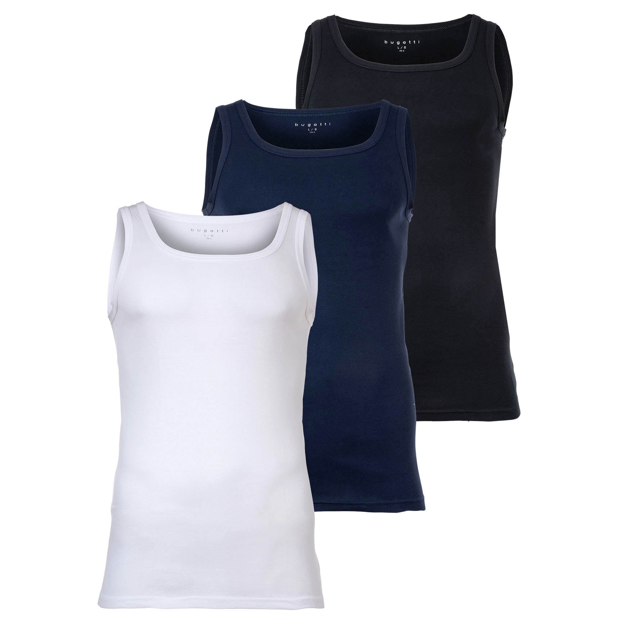 bugatti Herren Unterhemden, 3er Pack - Feinripp, Baumwolle, einfarbig