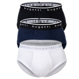 bugatti Herren Slips, 3er Pack - Feinripp, Eingriff, Baumwolle, einfarbig