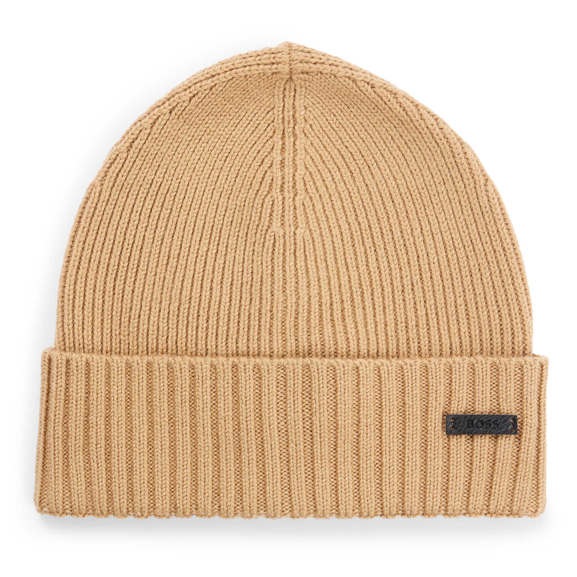 BOSS Men's Hat, Virgin Wool - Fati, Beanie, Ribbed Knit, One Size, Solid Colour