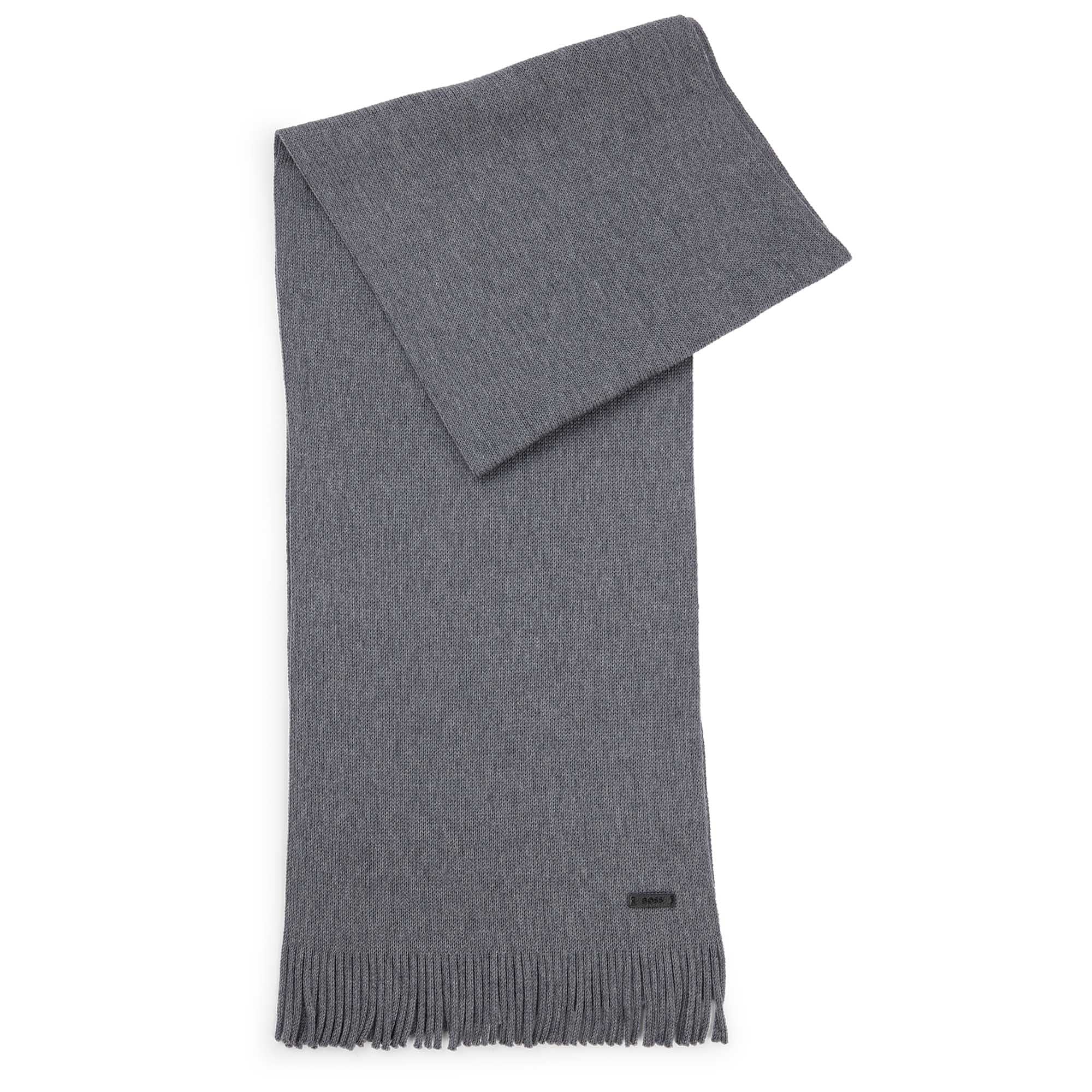 BOSS Herren Schal, Schurwolle - Albas, Strickschal, Fransen, 170x25cm, One Size
